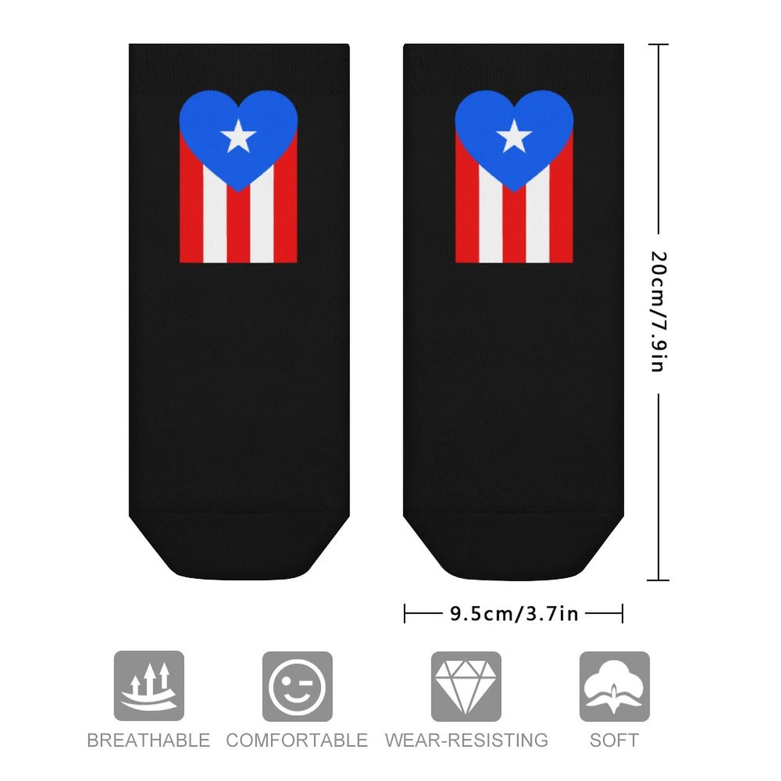 Puerto Rico Heart Flag Short Socks - Comfortable & Breathable Low Cut Crew Socks for Men & Women - Perfect for Running, Sports & Casual Wear