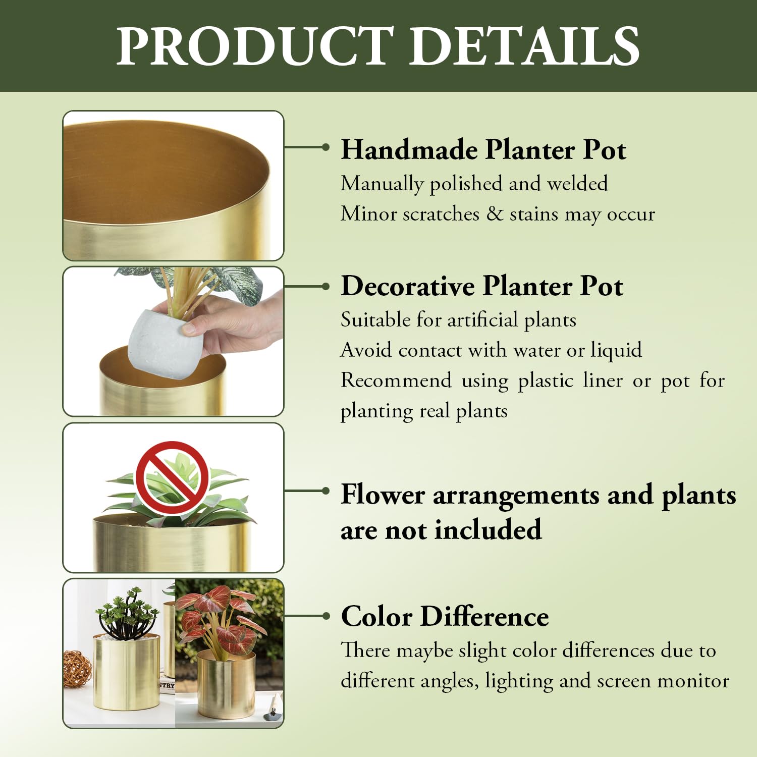 MyGift Modern Brushed Brass Plated Indoor Plant Pots - Set of 2 Cylindrical Metal Vases (5 & 6 Inch) - Handcrafted in India - Perfect for Home Decor, Office Plants & Succulent Arrangements