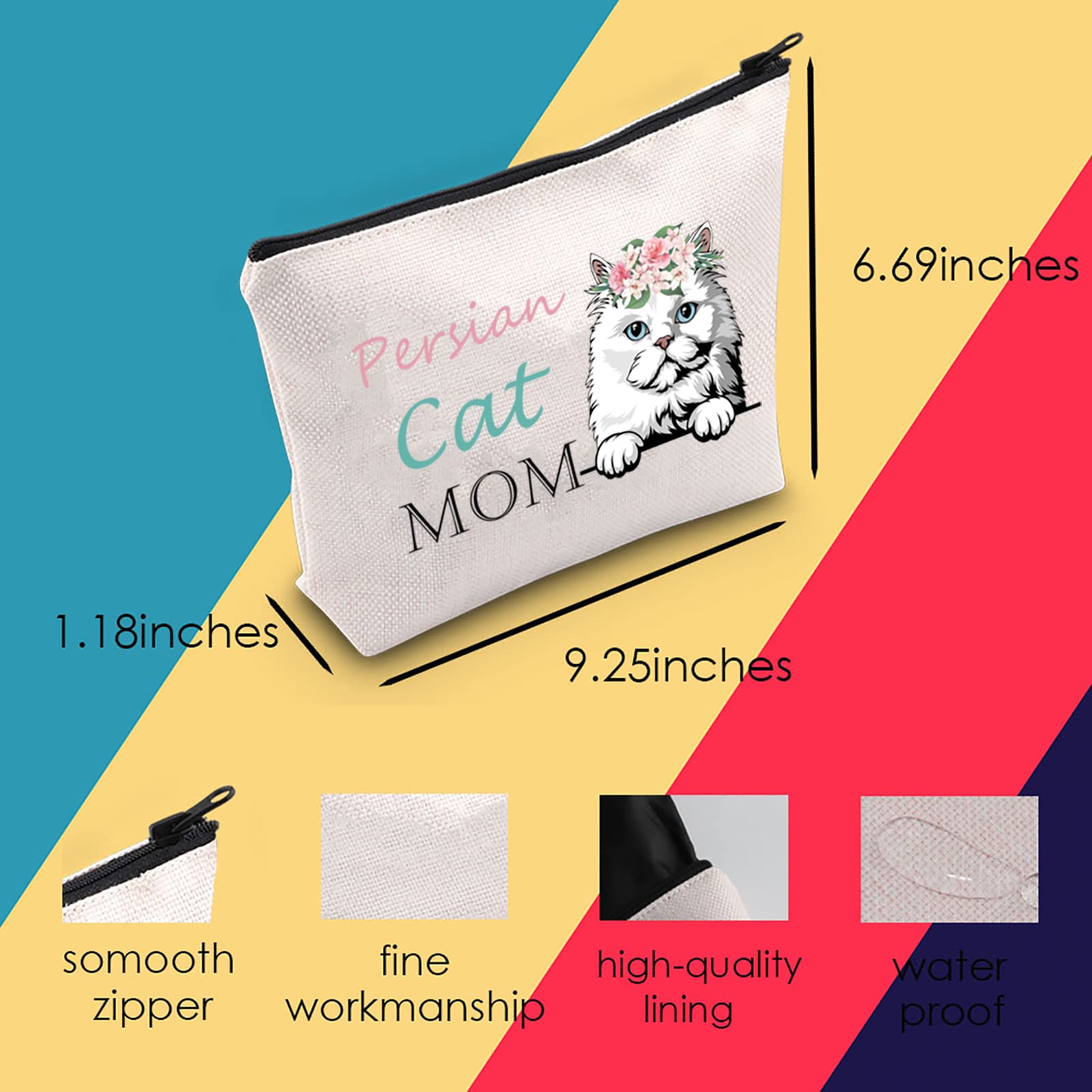 Persian Cat Mom Makeup Bag - Cute Cosmetic Pouch for Women & Girls - Perfect Gift for Cat Lovers & Persian Cat Owners - Great for Travel, School & Daily Makeup Storage