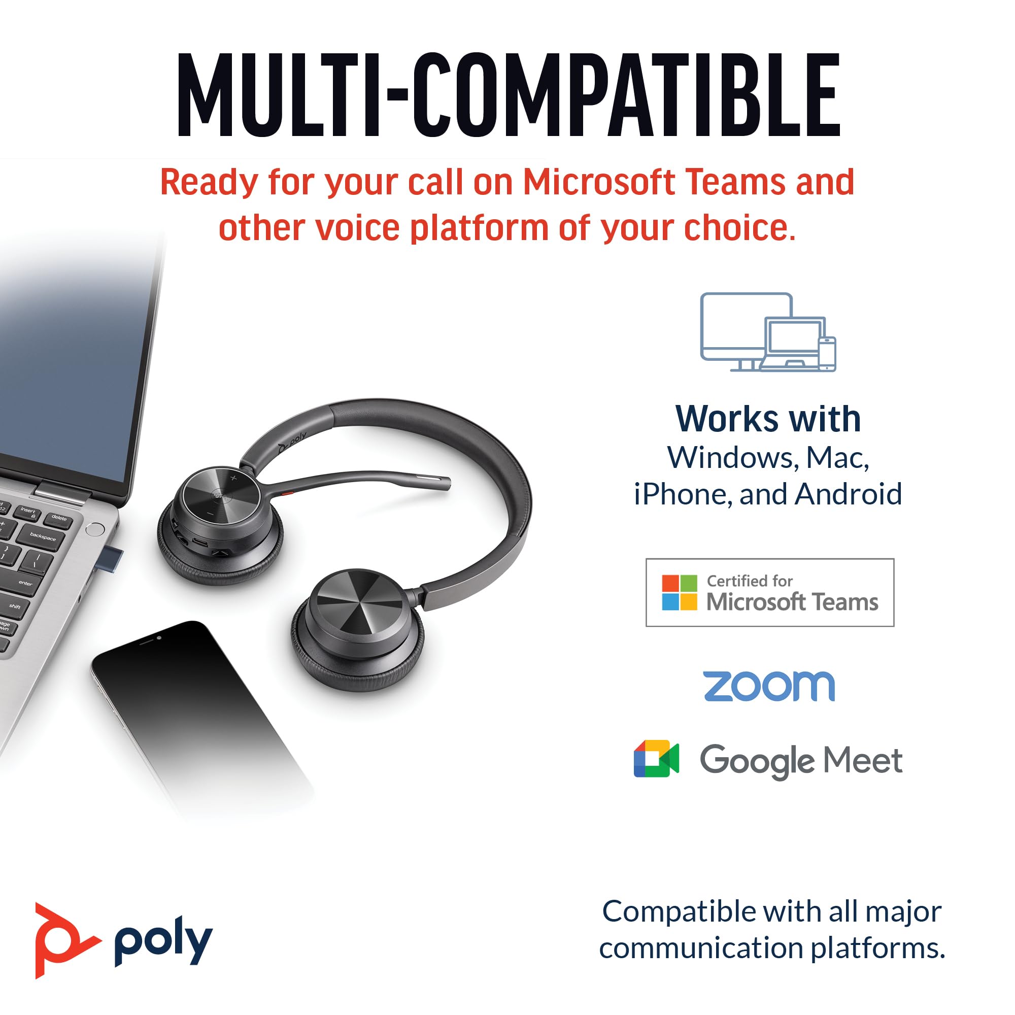 Poly Voyager 4320 UC Wireless Headset with Charge Stand - Noise-Canceling Stereo Headphones with Boom Mic for PC, Mac & Mobile - Bluetooth Compatible for Teams, Zoom & Video Calls - Home Office & Remote Work Headset (Amazon Exclusive)