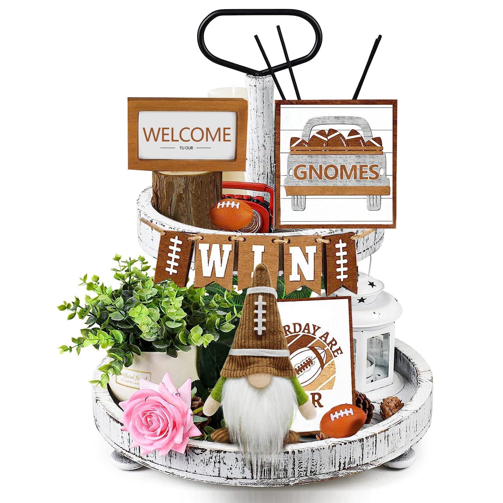 Little Football Rugby Gnomes Plush Ornaments - Cute Swedish Tomte Nisse Dwarf Gnome Doll for Sports Game Fans - Perfect Gift & Tiered Tray Home Decor for Game Day Parties & Scandinavian Christmas Decorations