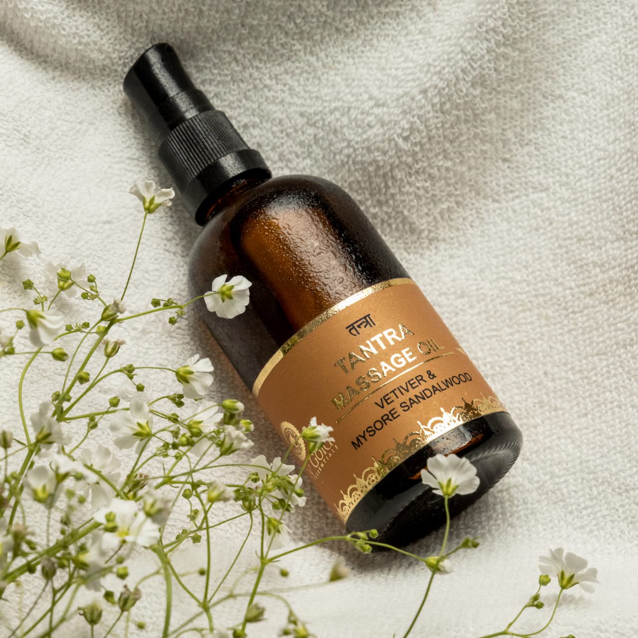Premium Tantra Body Massage Oil - 100% Natural Mysore Sandalwood & Vetiver - Ayurvedic Relaxation Oil for Couples Massage, Aromatherapy & Sensual Wellness (100ml)