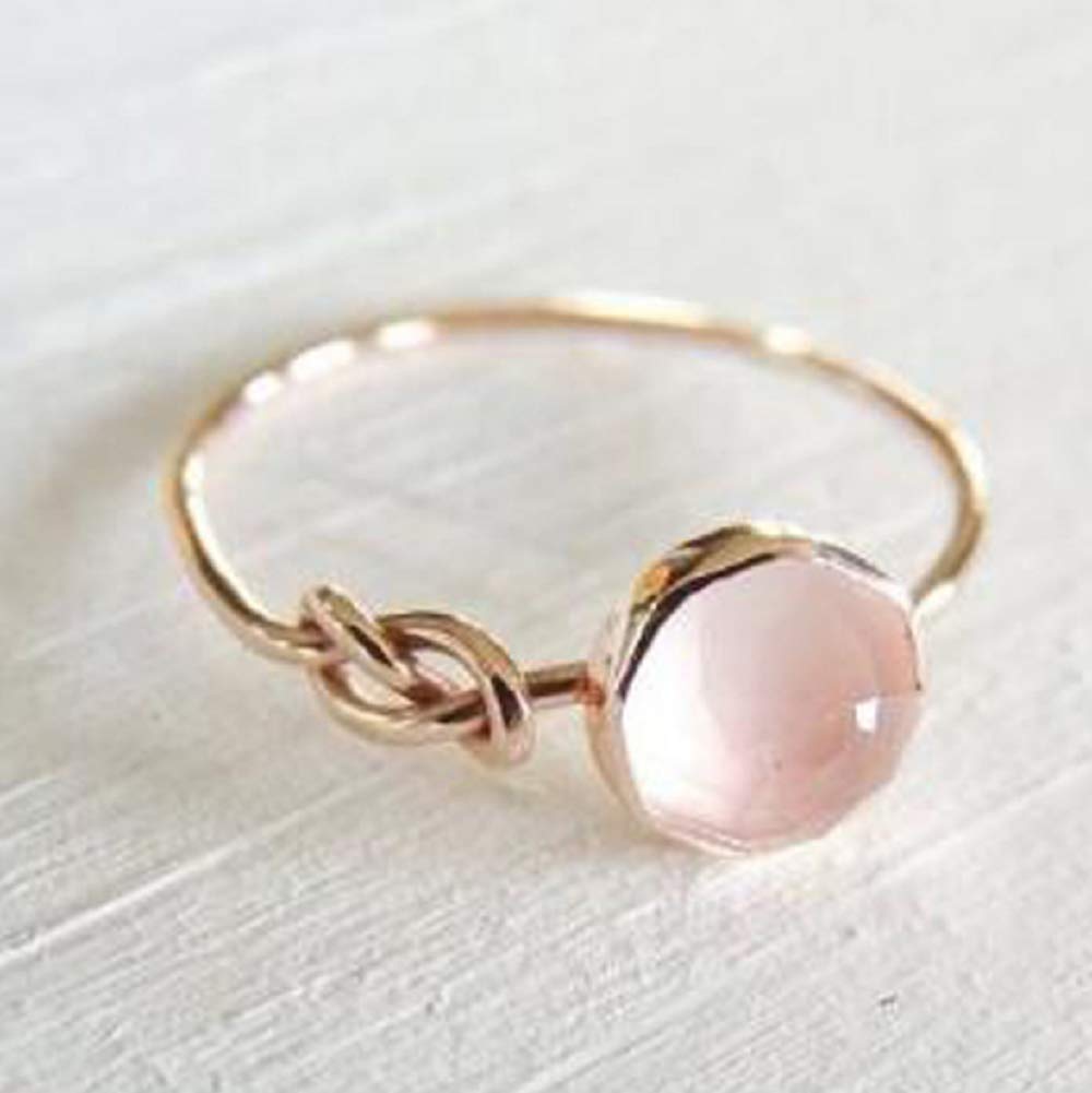 Lzz Fashion 18K Rose Gold Opal & Pink Moonstone Ring - Round Cut Single Stone Wedding Band for Women, Size 6-10 (US 9) | Elegant Gift for Anniversary, Engagement & Special Occasions