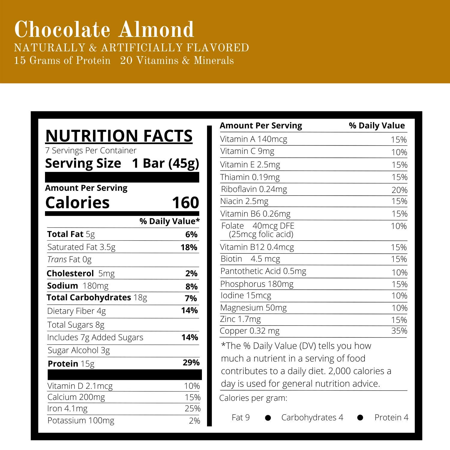 High Protein Chocolate Almond Snack Bar - 7ct, Kosher & Fiber-Rich for Fitness & On-the-Go