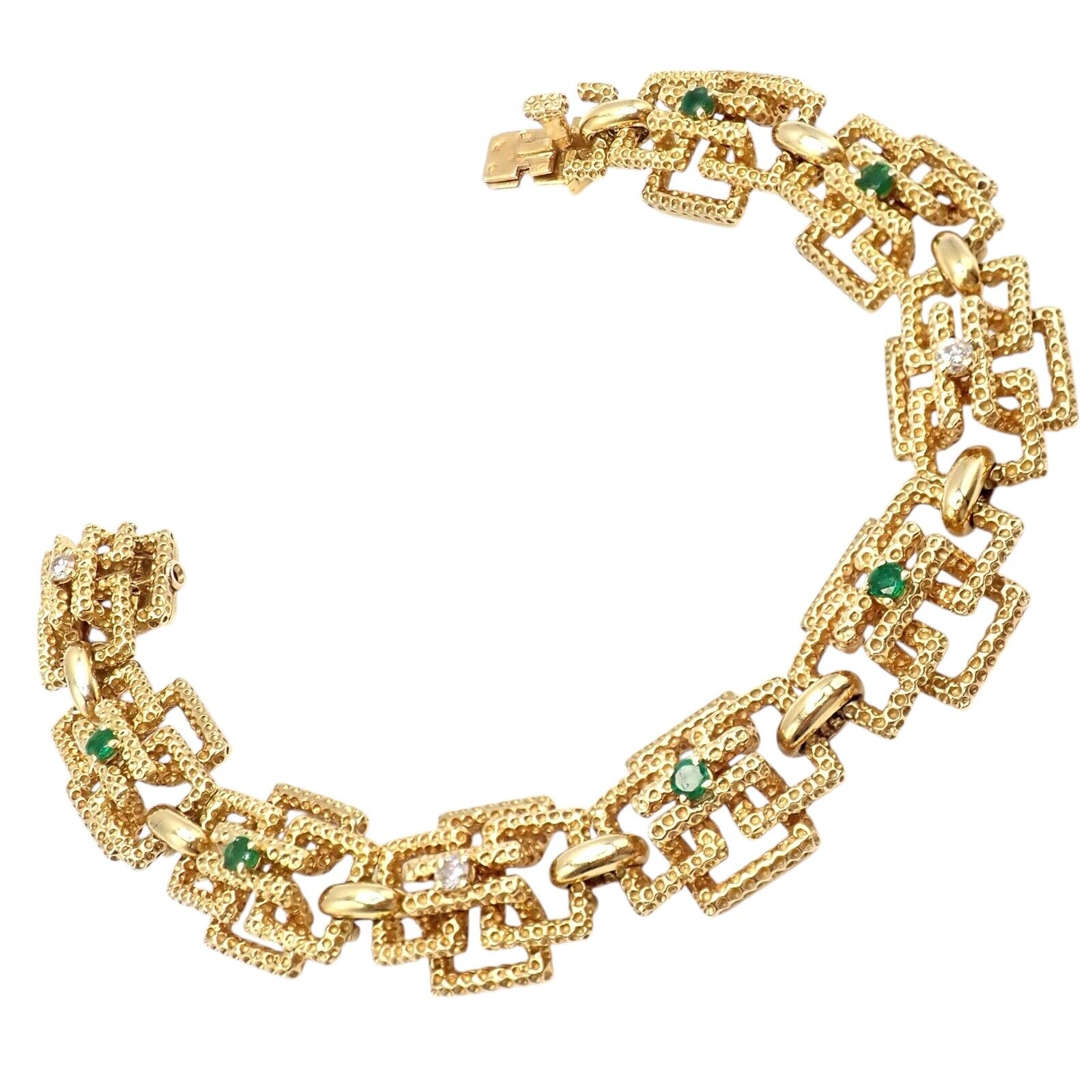 Vintage Tiffany & Co France 18k Yellow Gold Diamond Emerald Bracelet - Luxury Jewelry Gift for Women, Anniversary & Special Occasions