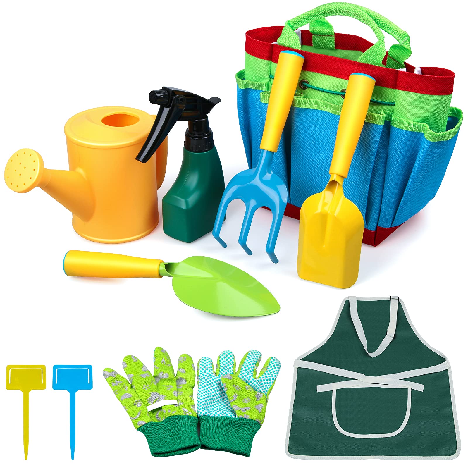 ZEIZRWK Kids Gardening Tool Set with Watering Can, Rake, Shovel, Gloves, Apron & Sprayer - Complete Garden Kit for Boys & Girls - Perfect for Outdoor Play, Learning & Family Gardening Activities