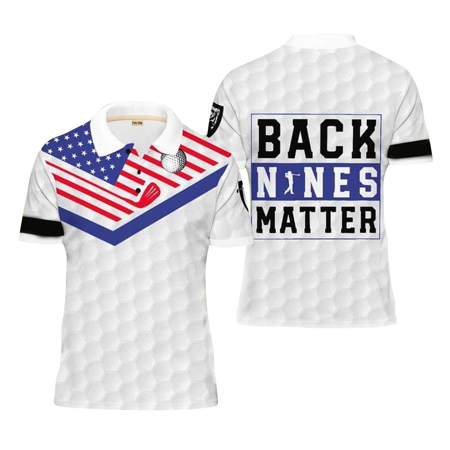Back Nines Matter Polo Shirt - American Flag Golf Polo for Men & Women - Breathable Performance Fabric - Perfect for Golf Club, Tournaments & Casual Wear