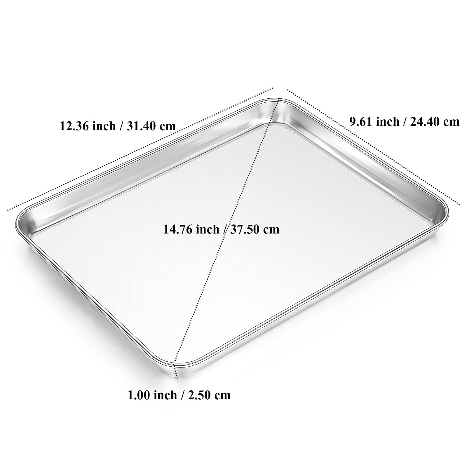 Premium Yododo Stainless Steel Baking Sheet - 12.4 Inch Non-Toxic Cookie Pan with Mirror Finish | Rust-Free, Dishwasher Safe | Perfect for Toaster Ovens, Cookies, Roasting & Meal Prep