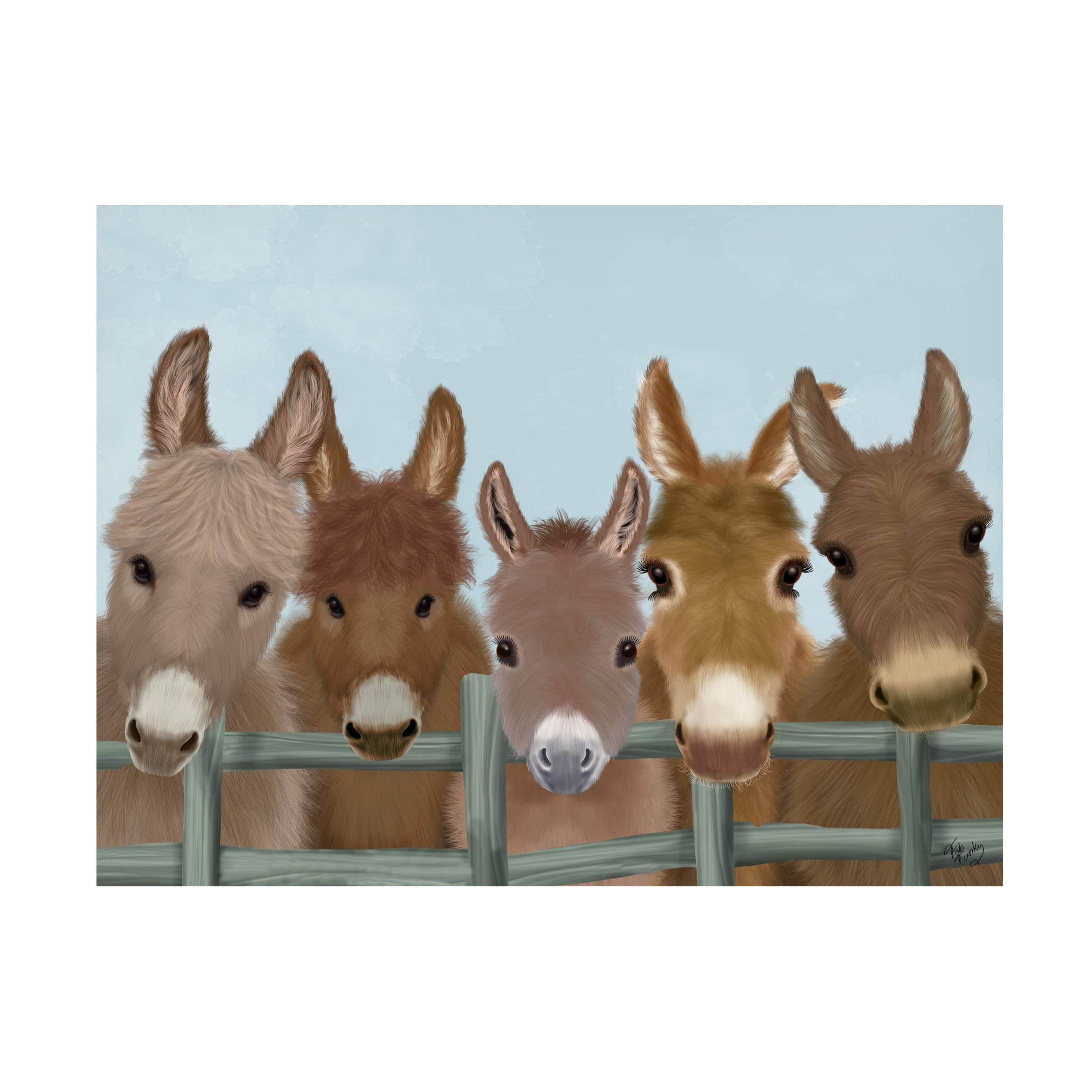 Trademark Fine Art 'Donkey Herd at Fence' Canvas Wall Art Print by Fab Funky - Farmhouse Decor for Living Room, Bedroom & Office