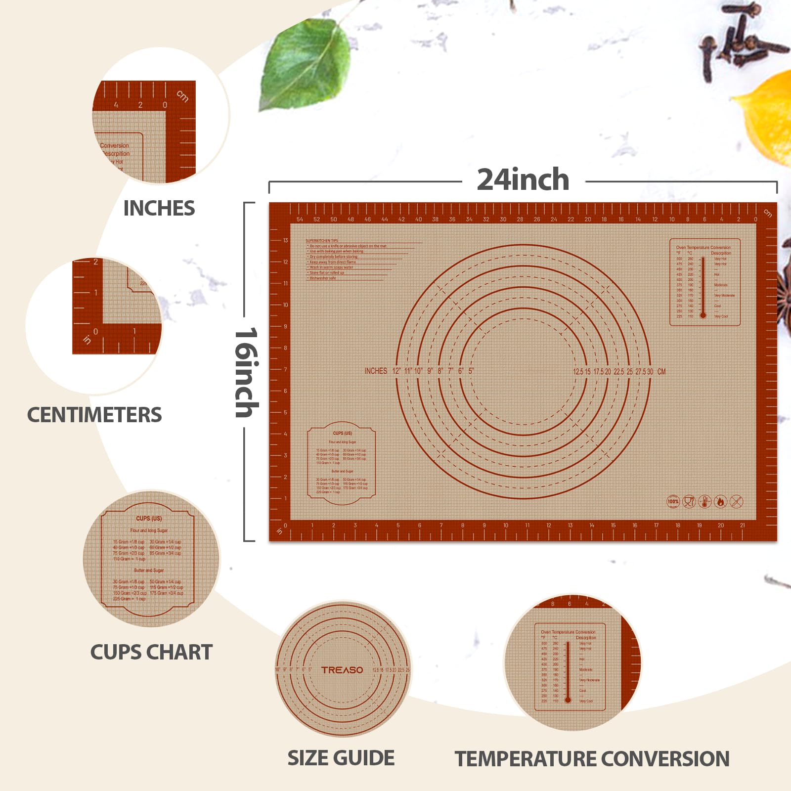Premium Silicone Baking Mat - 0.7mm Extra Thick Non-Stick Pastry Dough Sheet (24