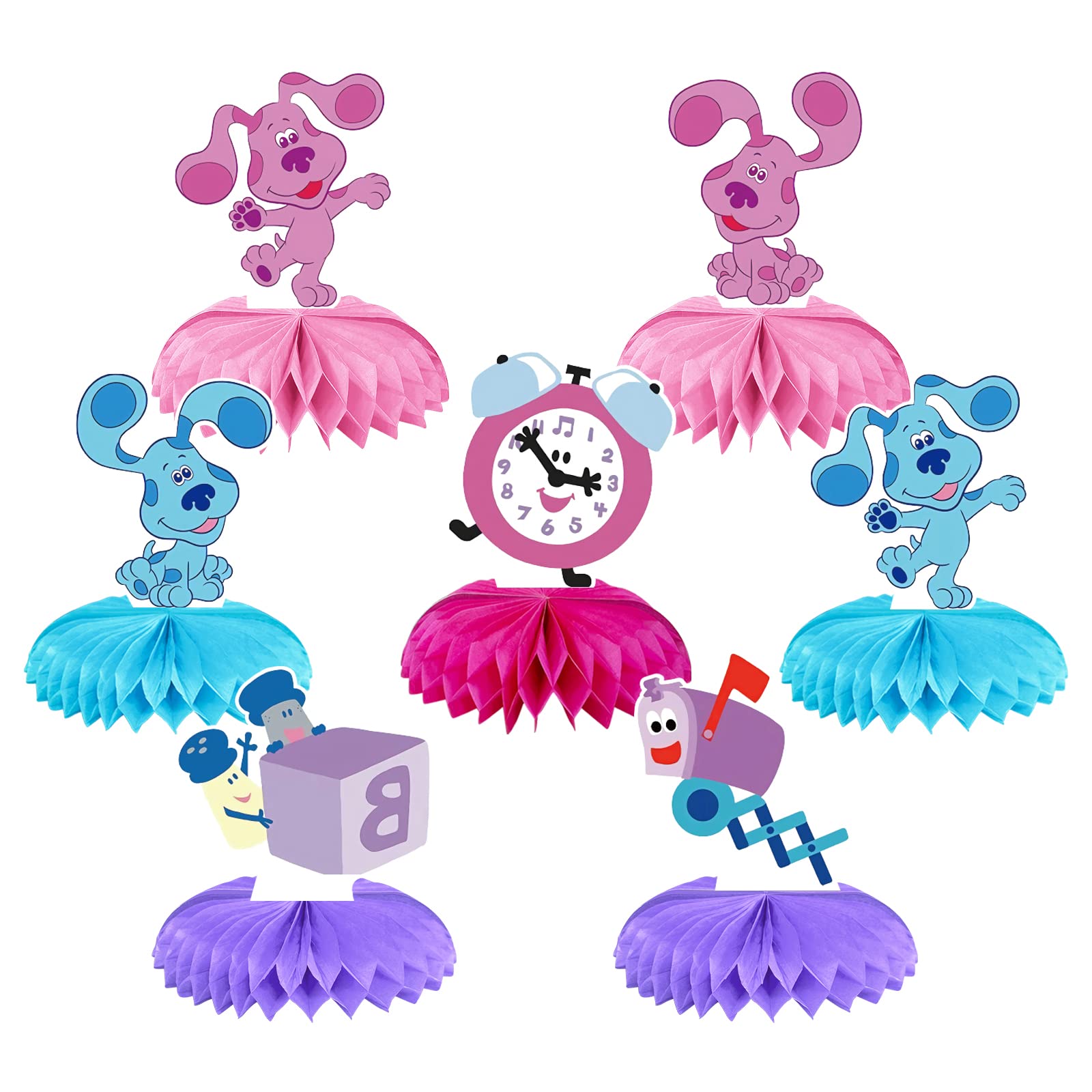 7Pcs Honeycomb Centerpieces for Cartoon Dogs Birthday Party Decorations - Double Sided Table Centerpieces, Baby Shower Cake Topper, Photo Booth Props - Perfect for Birthday Parties, Baby Showers & Themed Events