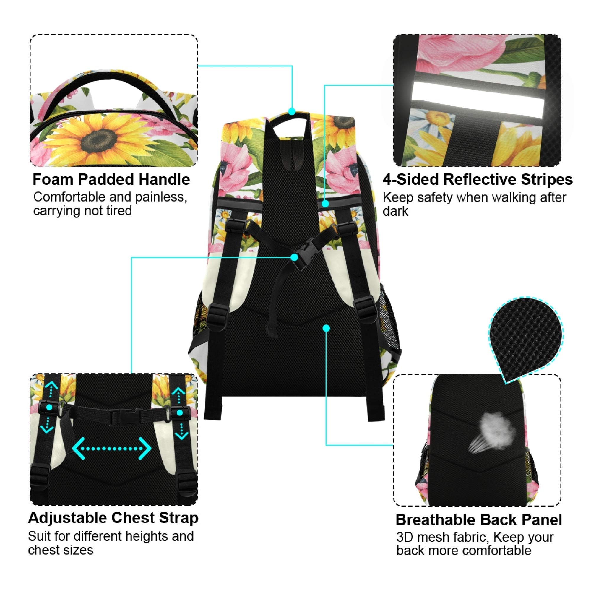 ALAZA Floral Backpack for Women & Men - Sunflower Poppy Daisy Print Laptop Bag, 15.6 Inch School Backpack with Tablet Sleeve, Stylish Casual Daypack for Work, College & Travel