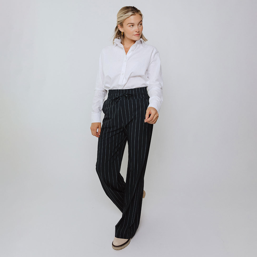 Audrey Women's Navy Pinstripe Dress Pants - Professional Office Work Trousers for Business Casual & Formal Occasions