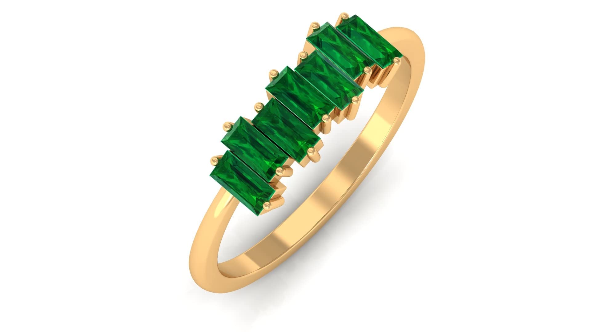 1 CT Baguette Cut May Birthstone Emerald Ring (AAA Quality) - 14K Solid Gold Seven Stone Ring for Women, Perfect for Mother's Day, Anniversary & Special Occasion Gifts