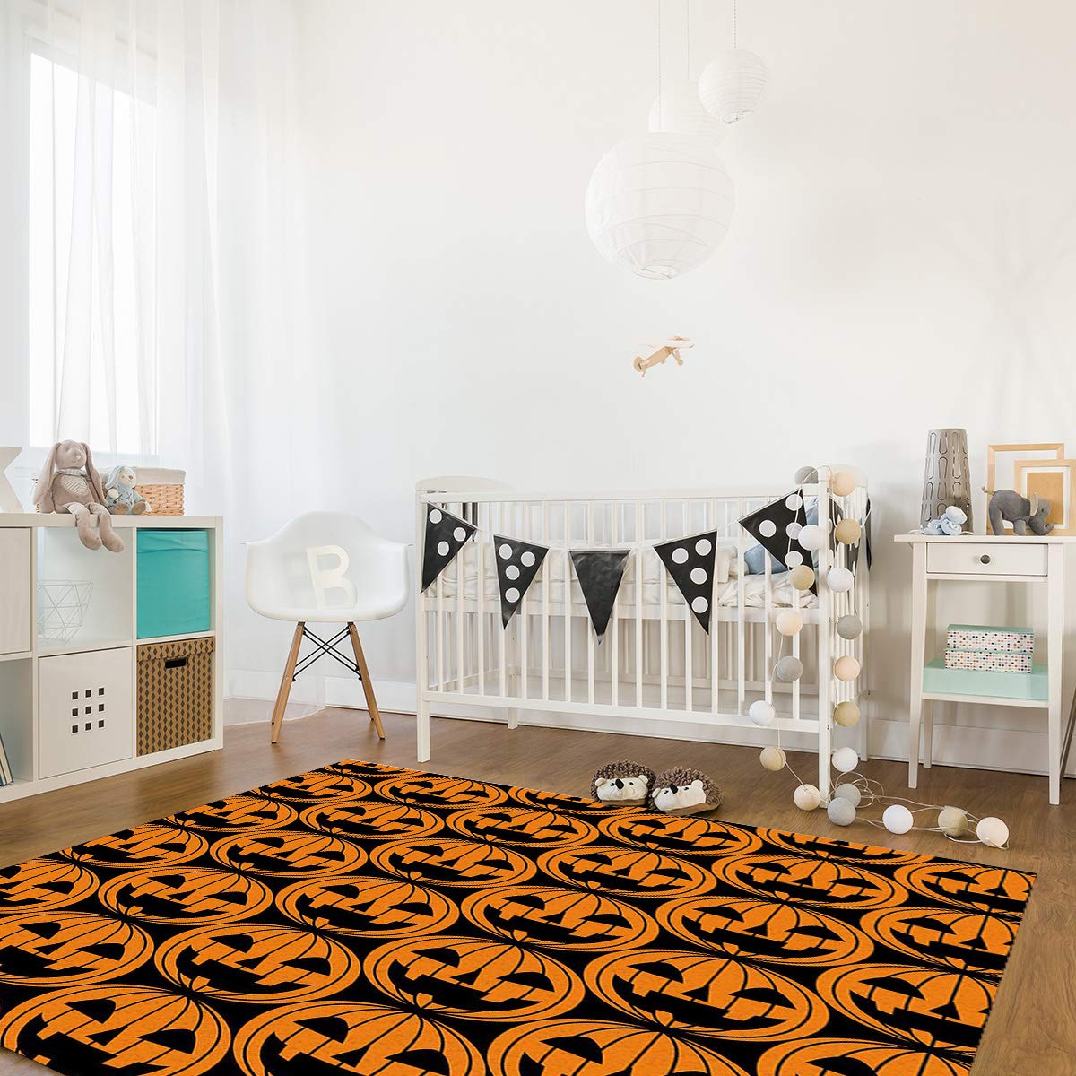 Non-Slip Rug Gripper Pad - 2' x 3' Halloween Themed Felt & Rubber Double Layer Carpet Mat for Hardwood & Tile Floors - Pumpkin Design - Floor Protection & Cushioning - Perfect for Living Room, Bedroom, or Halloween Party Decor
