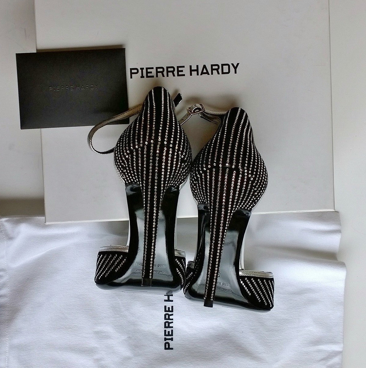 Pierre Hardy Black Suede Strass Heels - Elegant Ankle Strap Sandals for Women | Perfect for Evening Parties, Weddings & Special Occasions