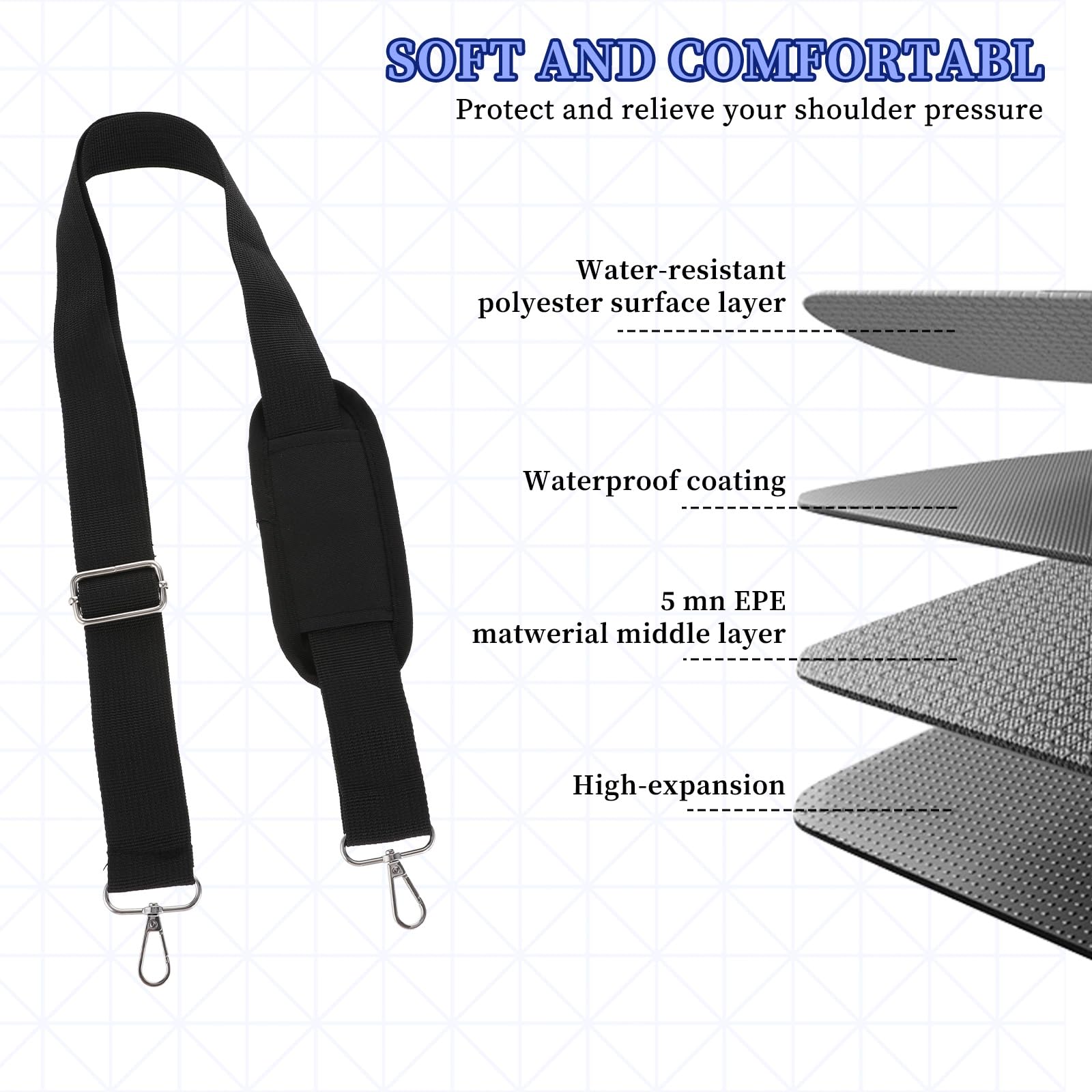 **63 Inch Adjustable Nylon Shoulder Strap Replacement with Metal Hooks - Universal Crossbody Bag Strap for Laptop Case, Messenger Bag, Briefcase & Garment Bag - Perfect for Work, Travel & Daily Commute**