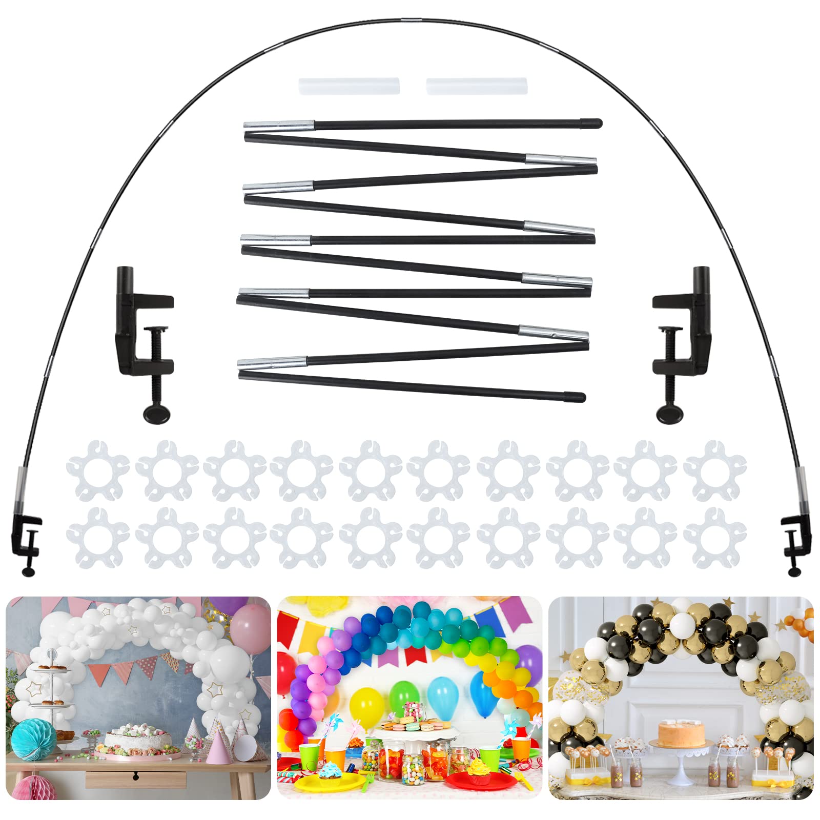 RUBFAC Black Adjustable Balloon Arch Stand Kit - Table Balloon Garland Decor for Birthday, Wedding, Baby Shower & Party Decorations | Perfect for Indoor/Outdoor Events, Photo Backdrops & Festival Celebrations