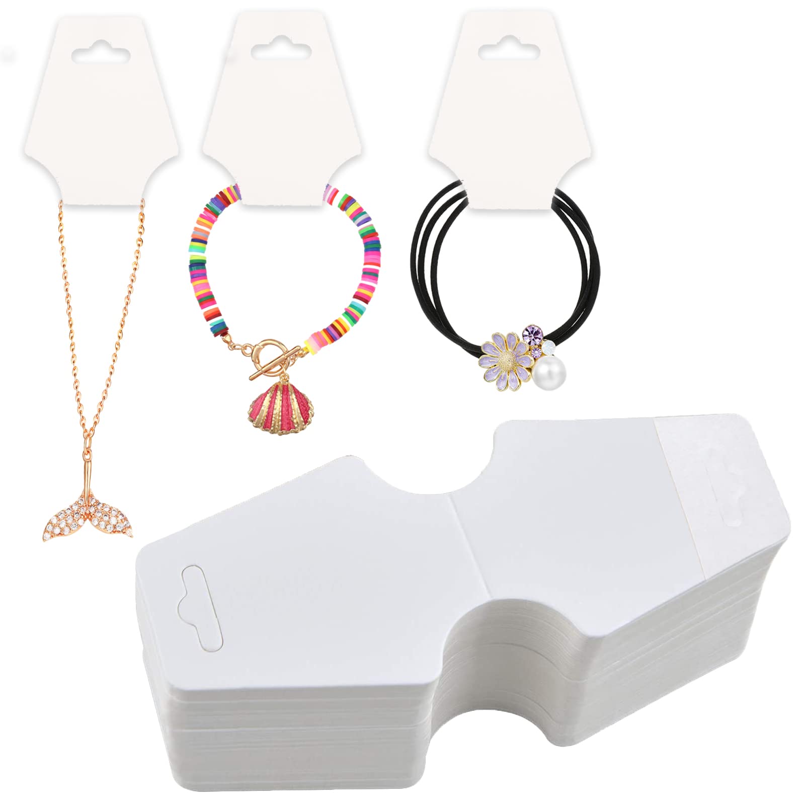 ZABARE 200 Pcs Jewelry Display Cards - Thick White Necklace, Bracelet & Keychain Holder Cards with Adhesive Backing - Perfect for Retail Stores, Boutiques & Craft Shows Jewelry Presentation