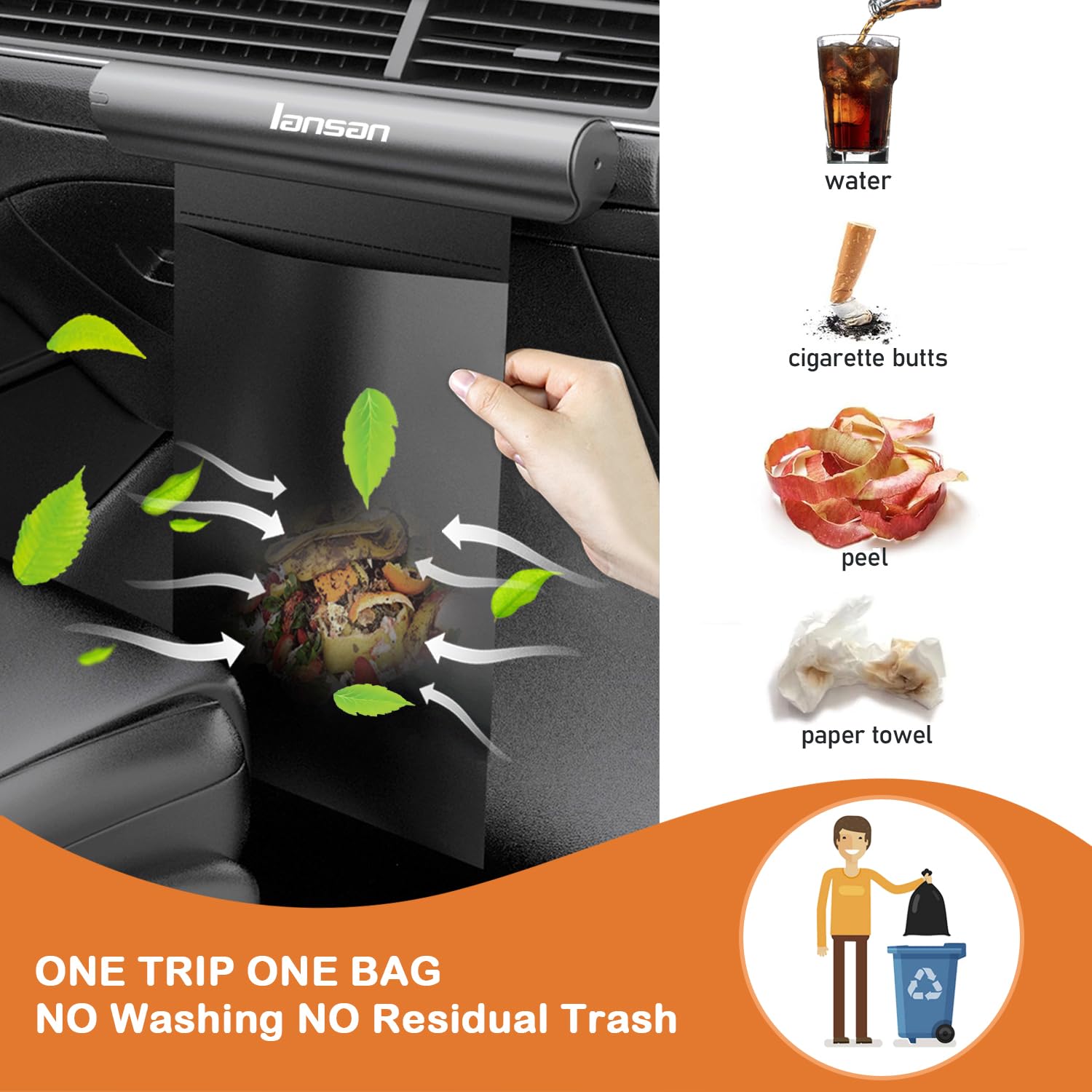 Waterproof Hanging Car Trash Can with 42pcs Trash Bags - Roller Type Back Seat Garbage Bin for Travel, Camping, Office & Kitchen Use | Multi-Purpose Vehicle Organizer (Grey)