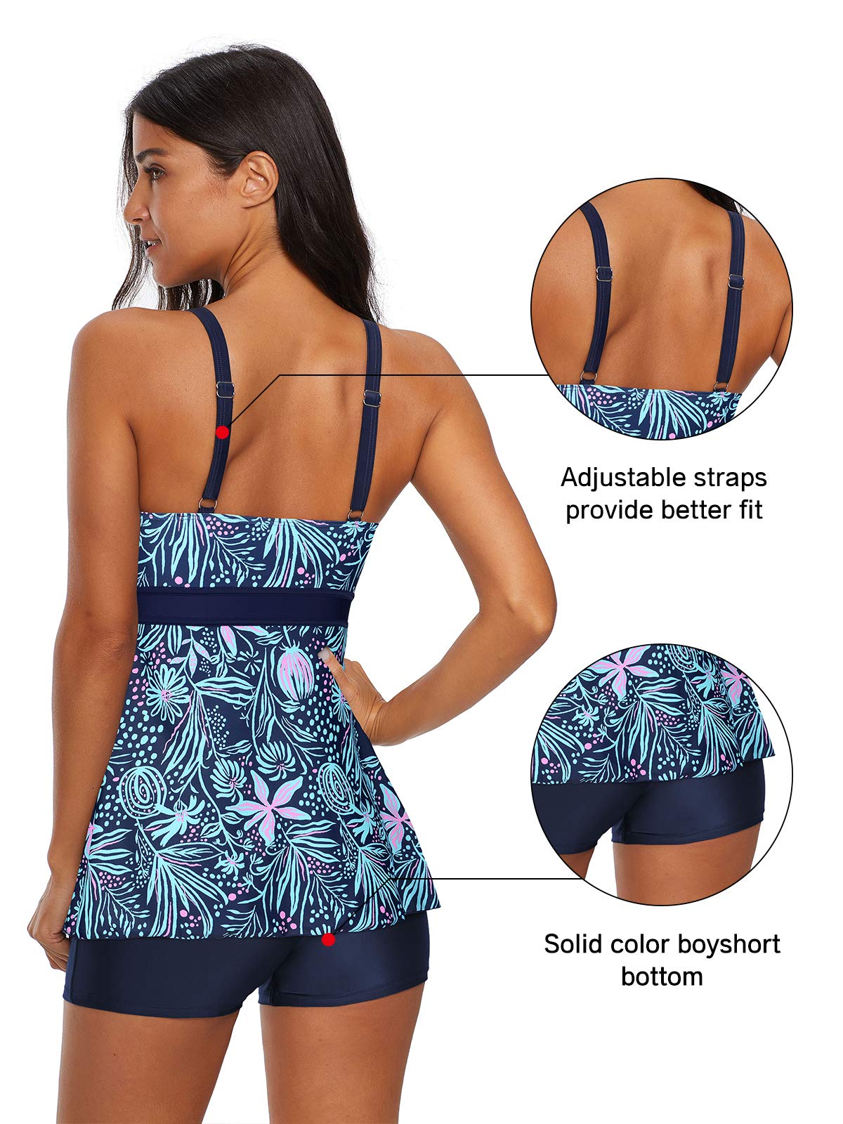 Century Star Women's Athletic 2025 Two Piece Swimsuits - Floral Print Tankini Top with High Waisted Boyshorts | Perfect for Swimming, Beach Vacations & Summer Workouts