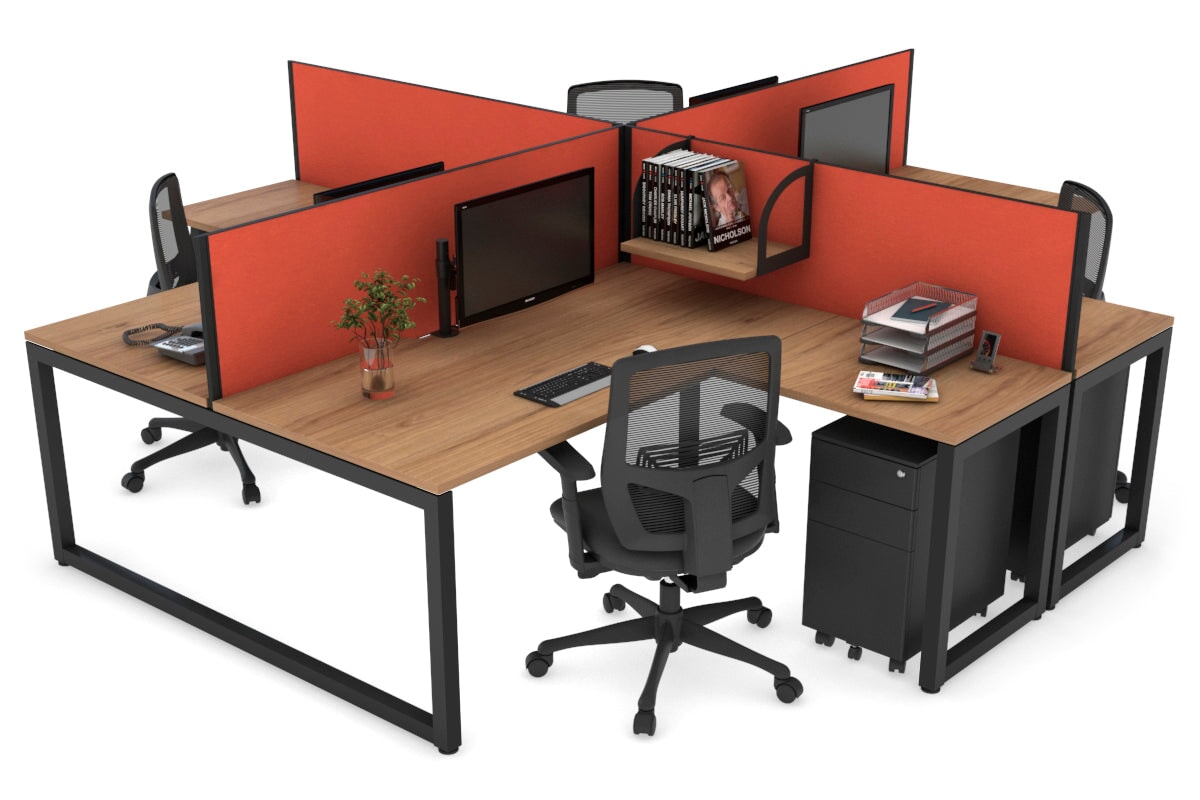 Quadro Loop Legs 4-Person Corner Workstation Desk - 1600L x 1800W with Cable Management Scallop | Office Furniture for Collaborative Workspaces & Team Meetings