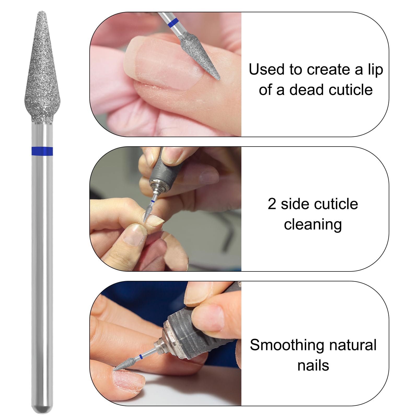 Diamond Safety Bits - Small Tapered Electric Nail Drill File & Cuticle Cleaner Tool for Acrylic Nails | Rotary Nail Drill Machine Accessory | Manicure & Pedicure Polishing (Medium Grit) | Perfect for Salon & Home Nail Care
