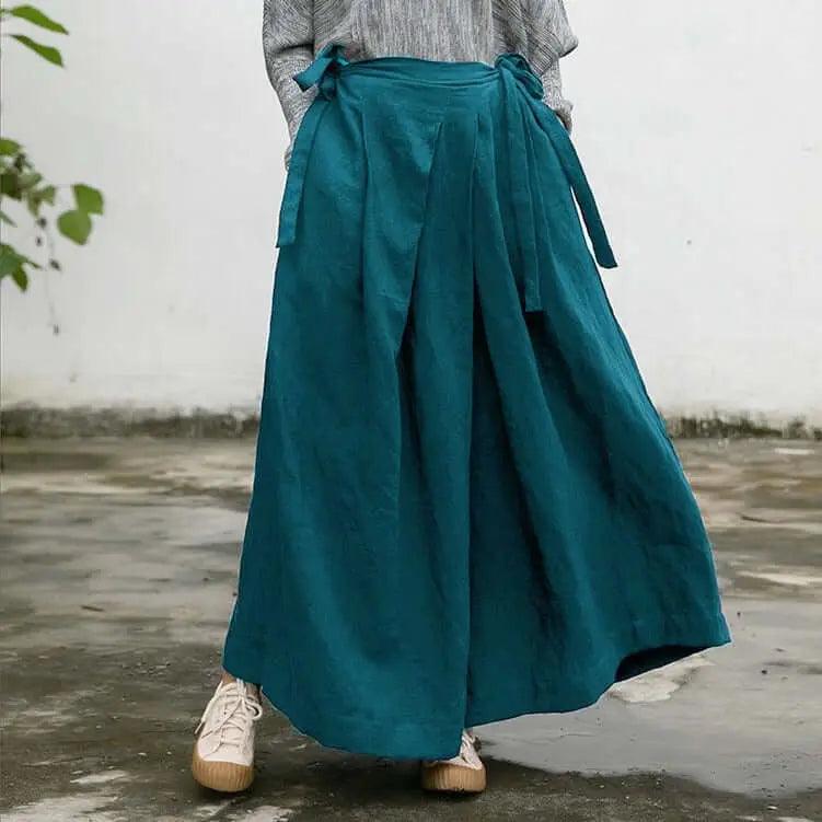 Versatile Bohemian Linen Culottes - Mid Waist Wide Leg Pants for Women | Comfortable Summer Palazzo Pants for Beach, Travel & Casual Wear