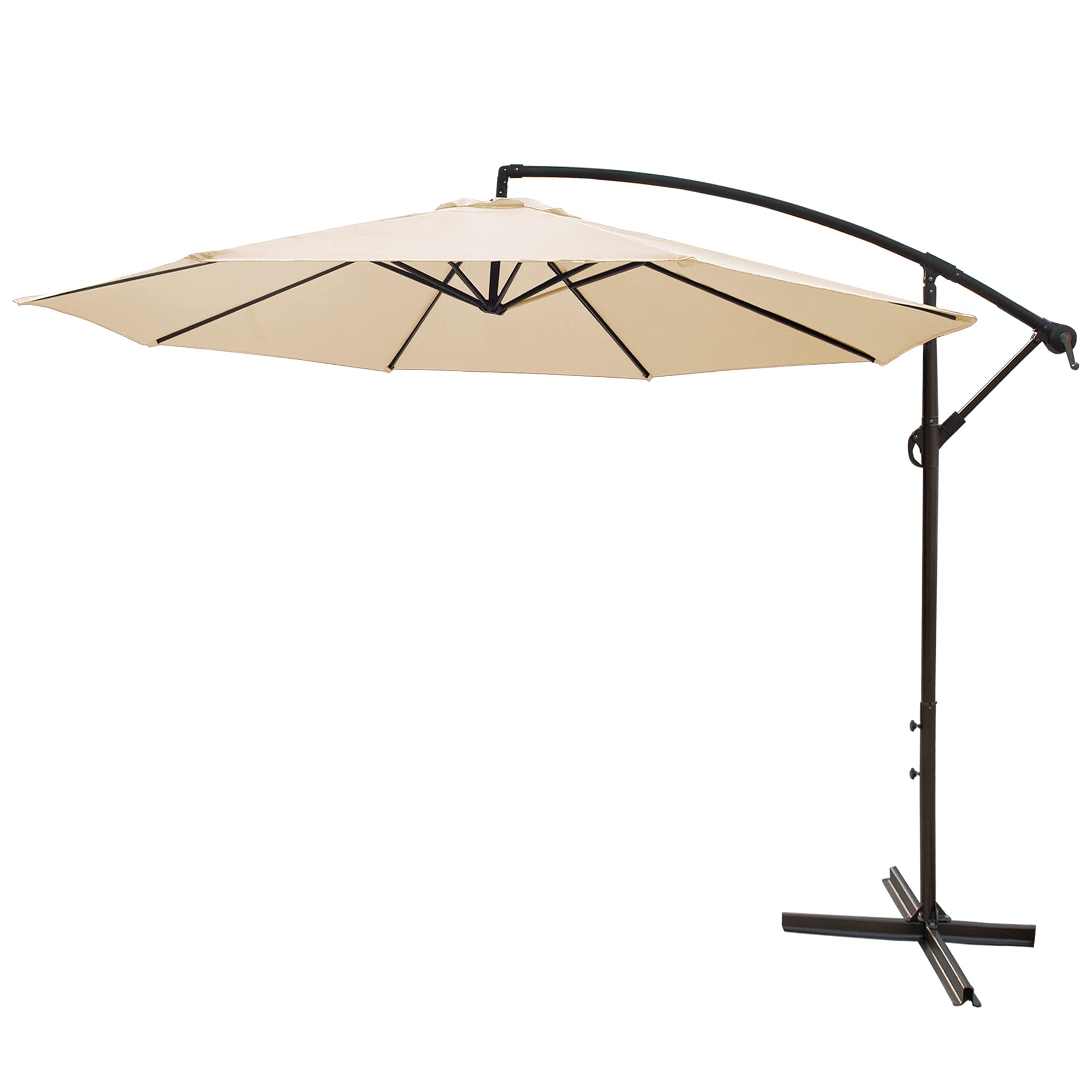 10FT Offset Cantilever Patio Umbrella with Crank & Cross Base - Beige Outdoor Hanging Market Umbrella for Backyard, Poolside, Lawn, Garden, and Patio Furniture Shade