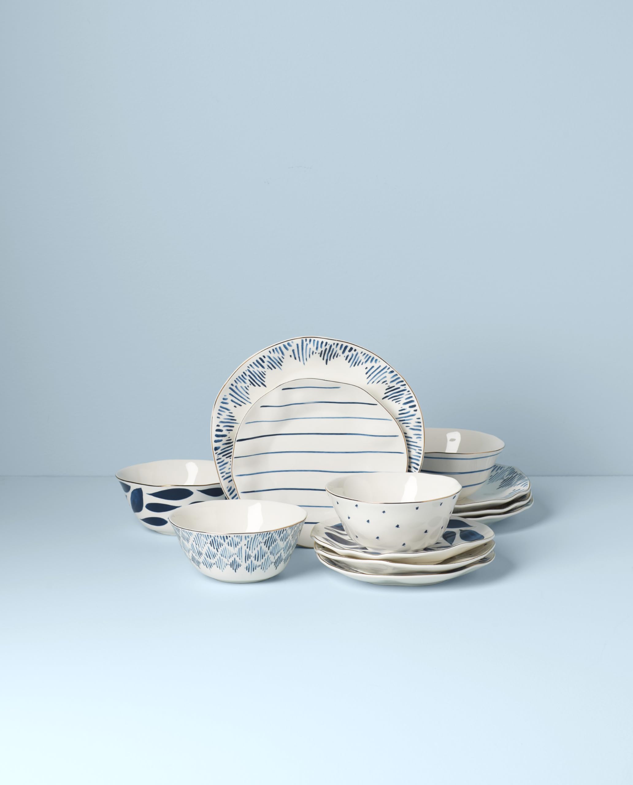 Lenox Blue Bay 12-Piece Dinnerware Set - Elegant Porcelain Dinner Plates, Salad Plates & Bowls - Perfect for Formal Dining, Holidays & Special Occasions