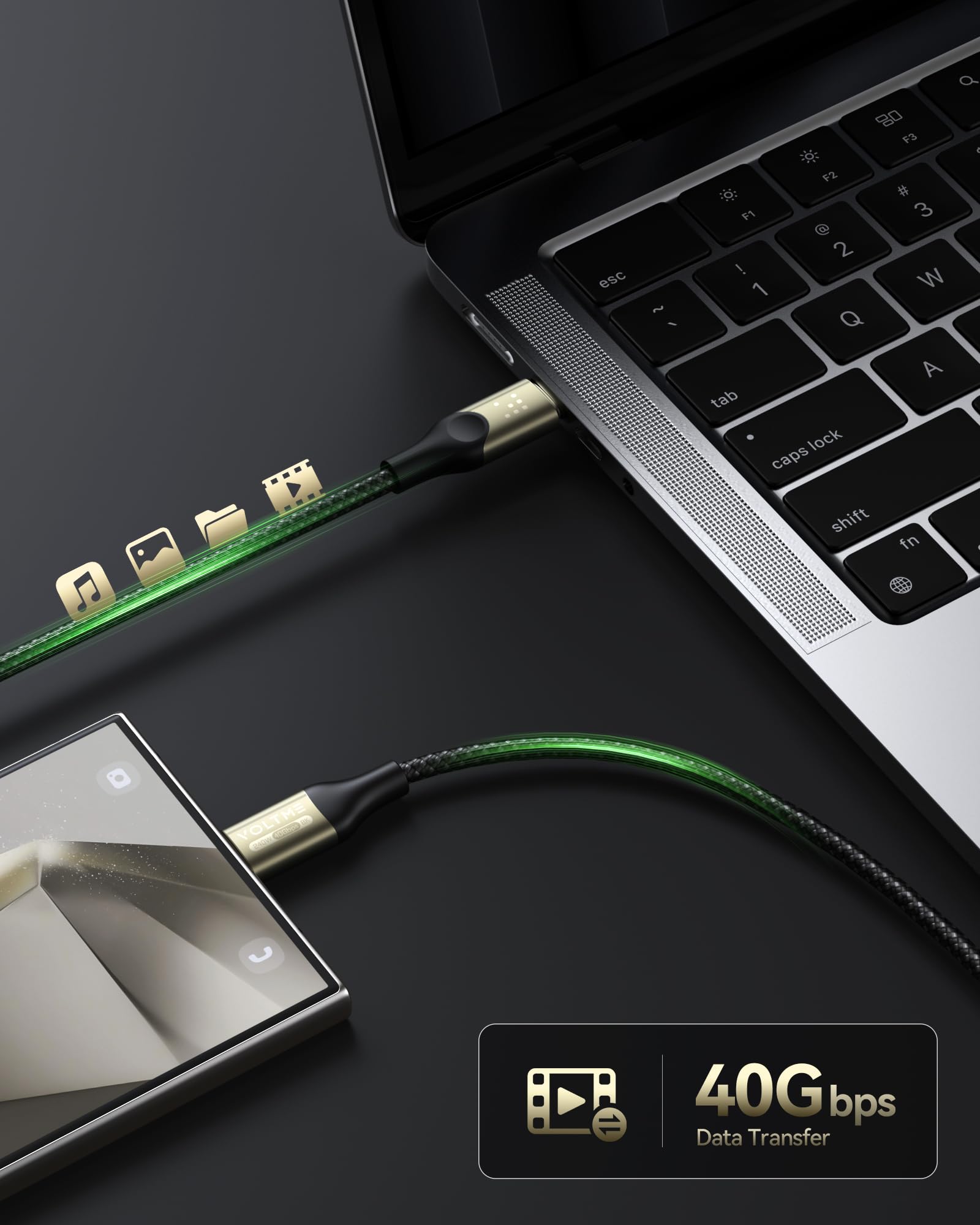 VOLTME 240W USB C to USB C Cable 4FT - 40Gbps USB4 & Thunderbolt 4/3 Compatible - Fast Charging & 8K@60Hz Video Output - Braided Durable Type C Cable for iPhone 16, Galaxy S24, iPad, MacBook Pro (Black) - Perfect for Home, Office & Travel Charging