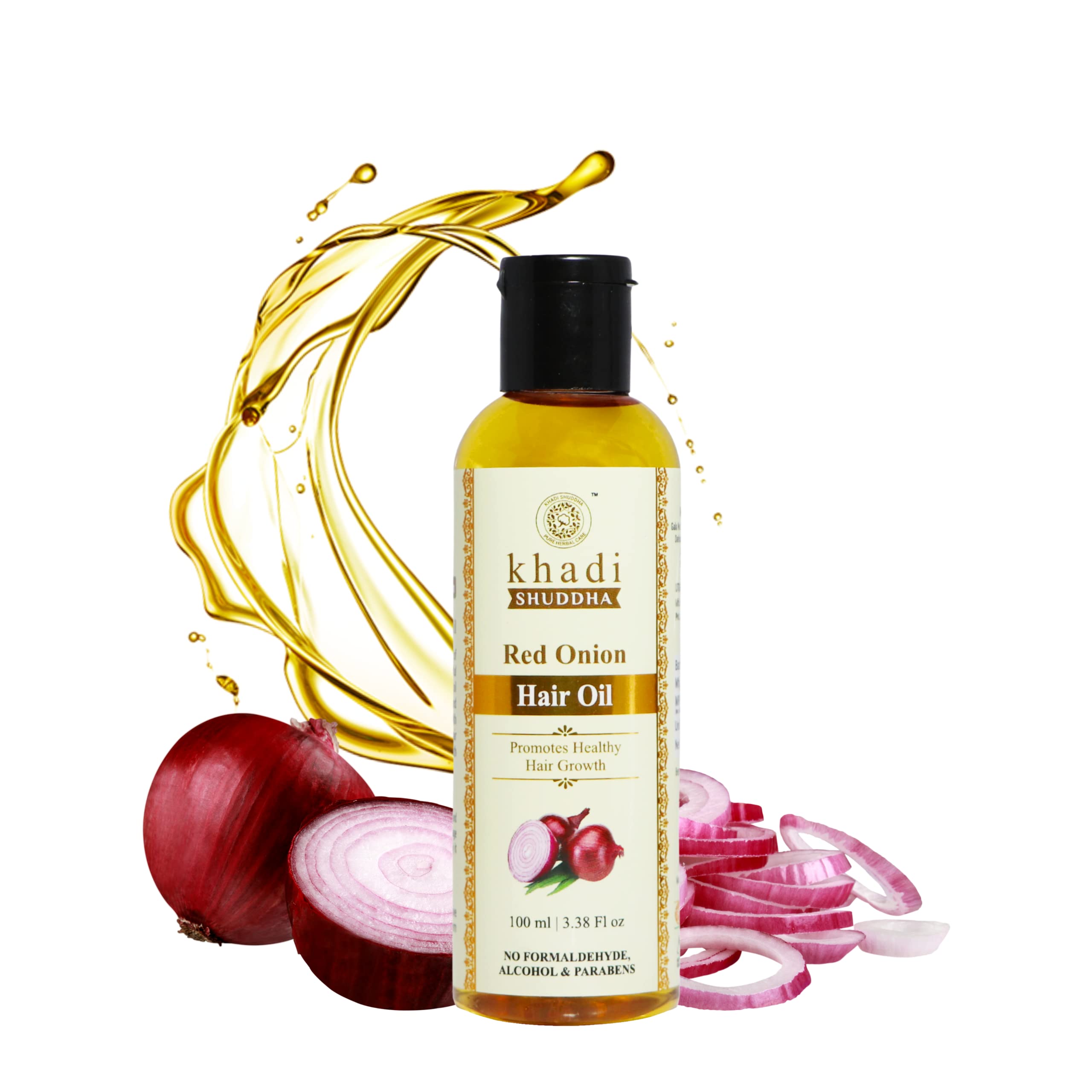 Khadi Shuddha Onion Hair Oil - 100ml | Natural Hair Growth Treatment for Thicker, Stronger Hair | Reduces Hair Fall & Promotes Scalp Health | Perfect for Daily Hair Care Routine & Ayurvedic Hair Treatment
