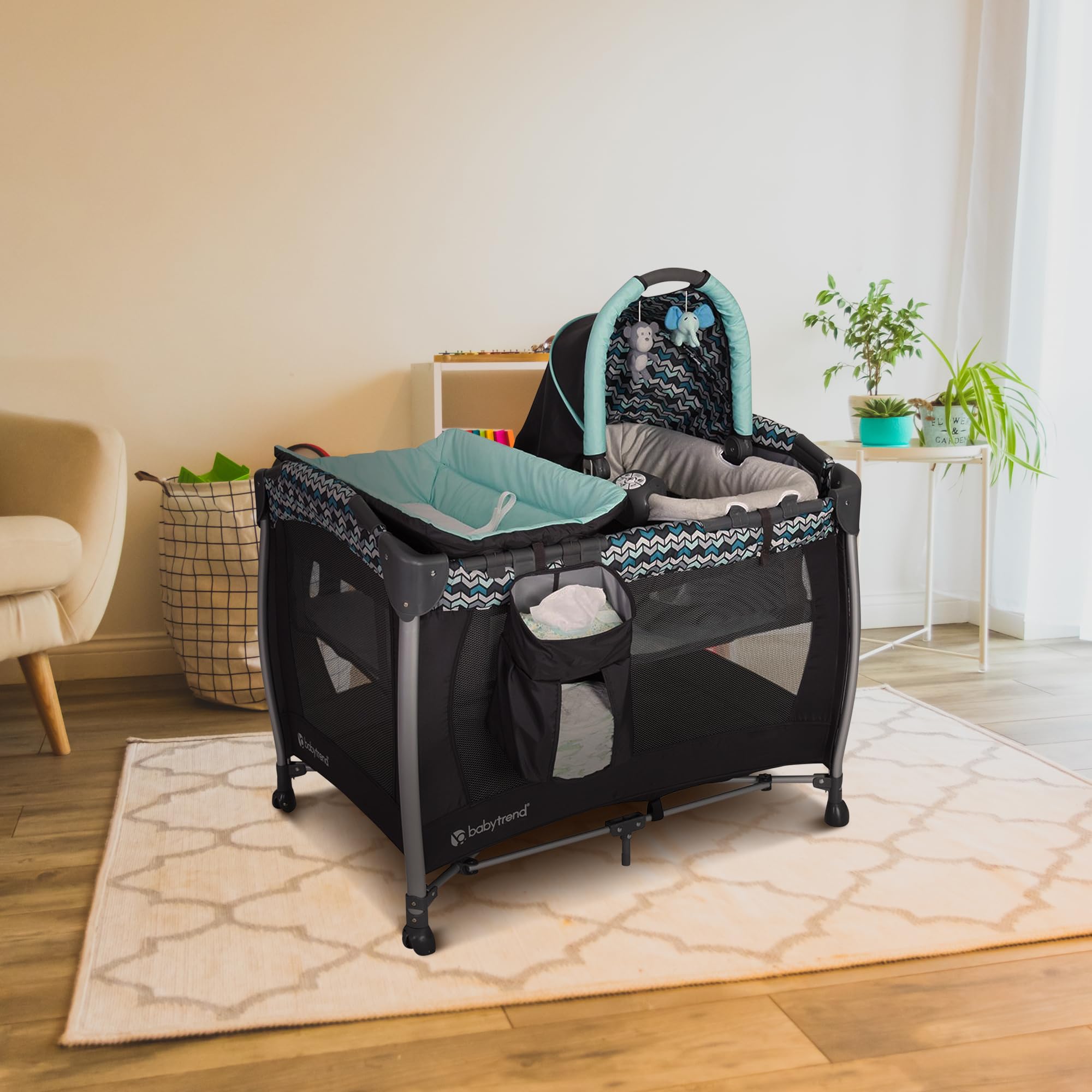 Baby Trend Resort Elite Nursery Center Playard - Portable Crib & Playpen for Infants & Toddlers, Laguna Blue | Perfect for Travel, Home & Daycare Use