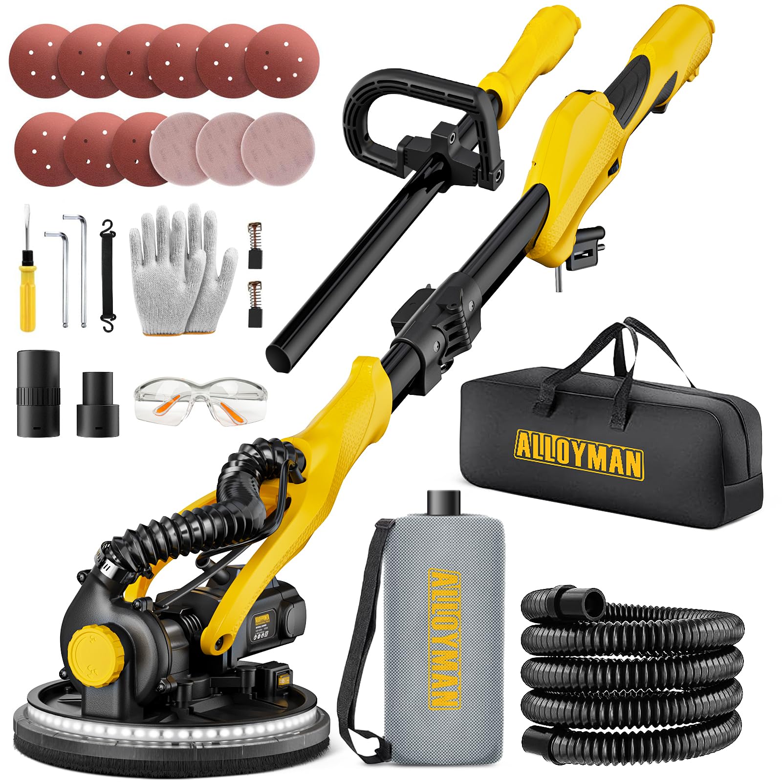 1050W Electric Drywall Sander with Vacuum Dust Collection - 2100RPM Wall Sander with 7 Speed Settings, Foldable Handle & LED Lights - Perfect for Home Renovation, Drywall Repair and Professional Construction Projects