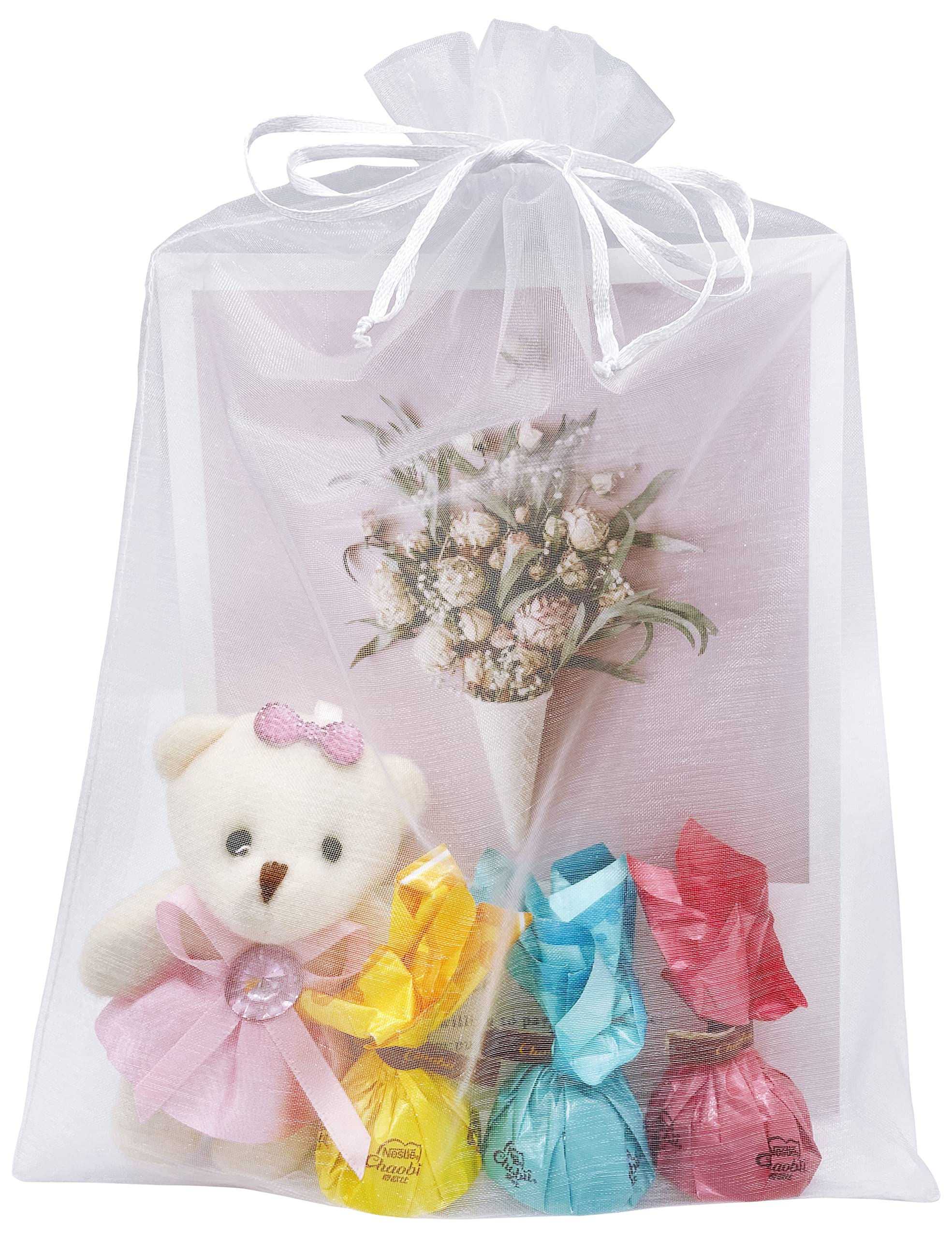 50 Pack White Organza Bags 8x12 Inch - Large Mesh Drawstring Gift Bags for Jewelry, Christmas, Wedding Favors & Party Decorations - Perfect for Wedding Party Favors, Bridal Shower Gifts, Christmas Stocking Stuffers and Jewelry Packaging (White)