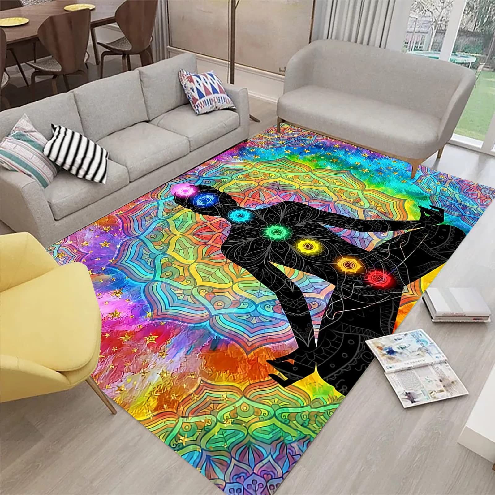 Chakra Meditation Rug 5' x 7' - Mandala Tree of Life Design, Soft Washable Carpet for Yoga, Nursery, Bedroom & Living Room Decor | Perfect for Meditation Spaces, Kids' Rooms and Boho Home Decor