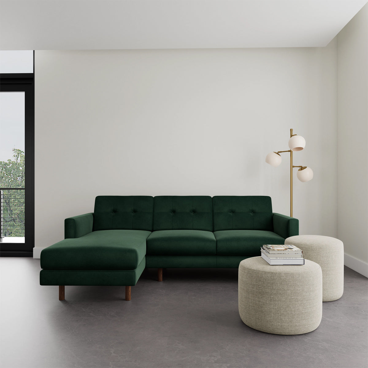 Luxury Conrad Velvet Left Chaise Sofa - Modern Sectional Couch for Living Room, Lounge & Home Theater | Soft Upholstered Furniture with Tufted Back & Sturdy Wooden Frame