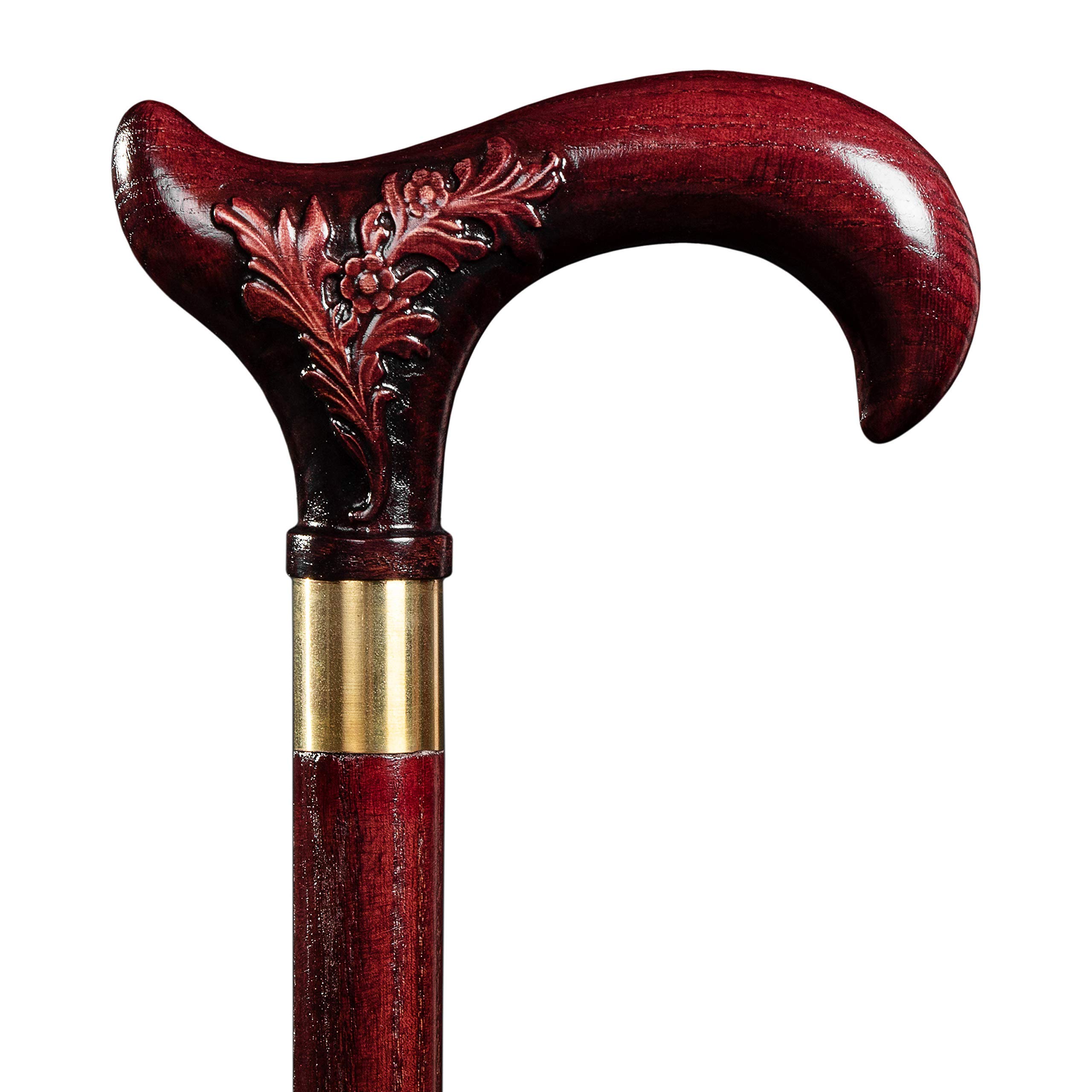 Elegant Handmade Wooden Walking Cane for Women - Floral Carved Derby Hiking Stick - Lightweight & Durable Mobility Aid for Seniors, Fashionable Walking Support for Daily Use, Travel & Outdoor Activities