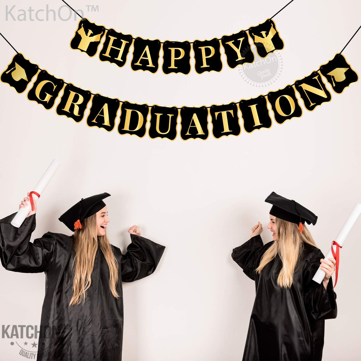 KatchOn 10ft Happy Graduation Banner Class of 2025 - Black & Gold Large Graduation Party Decor | No DIY Graduation Decorations 2025 | Perfect for Graduation Ceremonies, Backyard Parties & School Events