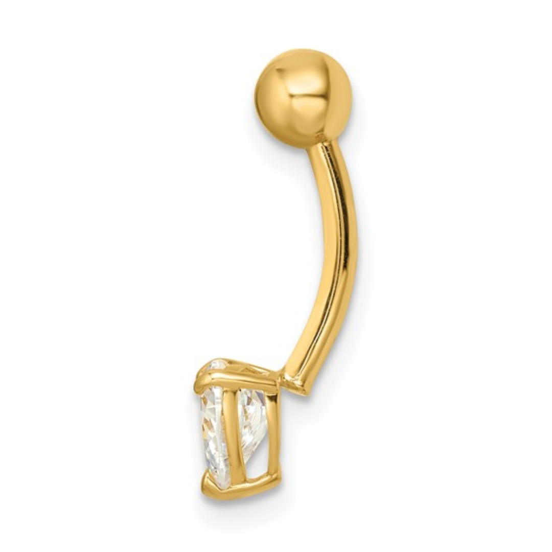 14K Yellow Gold Heart Shaped Belly Ring - Elegant Navel Piercing Jewelry for Women, Perfect for Parties, Beach & Everyday Wear
