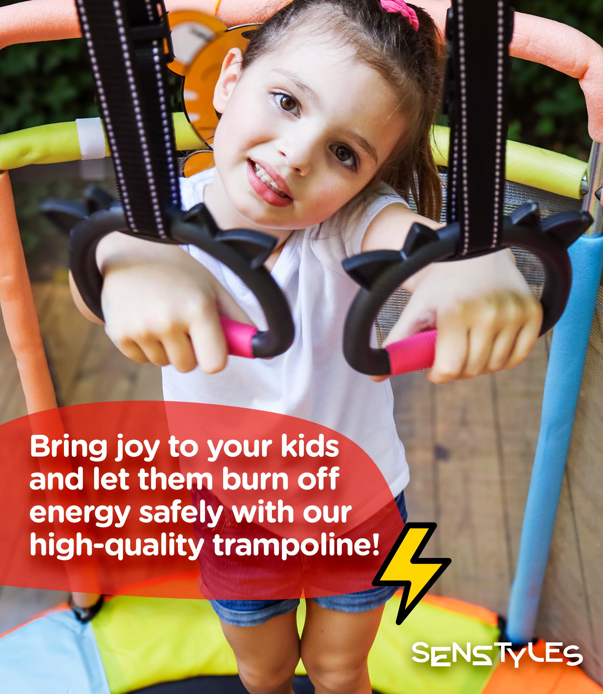 Kids Trampoline with Anti-Rollover Round Base & Double Safety Handles - Indoor/Outdoor Toddler Jumping Toy for Backyard, Playroom & Birthday Gifts