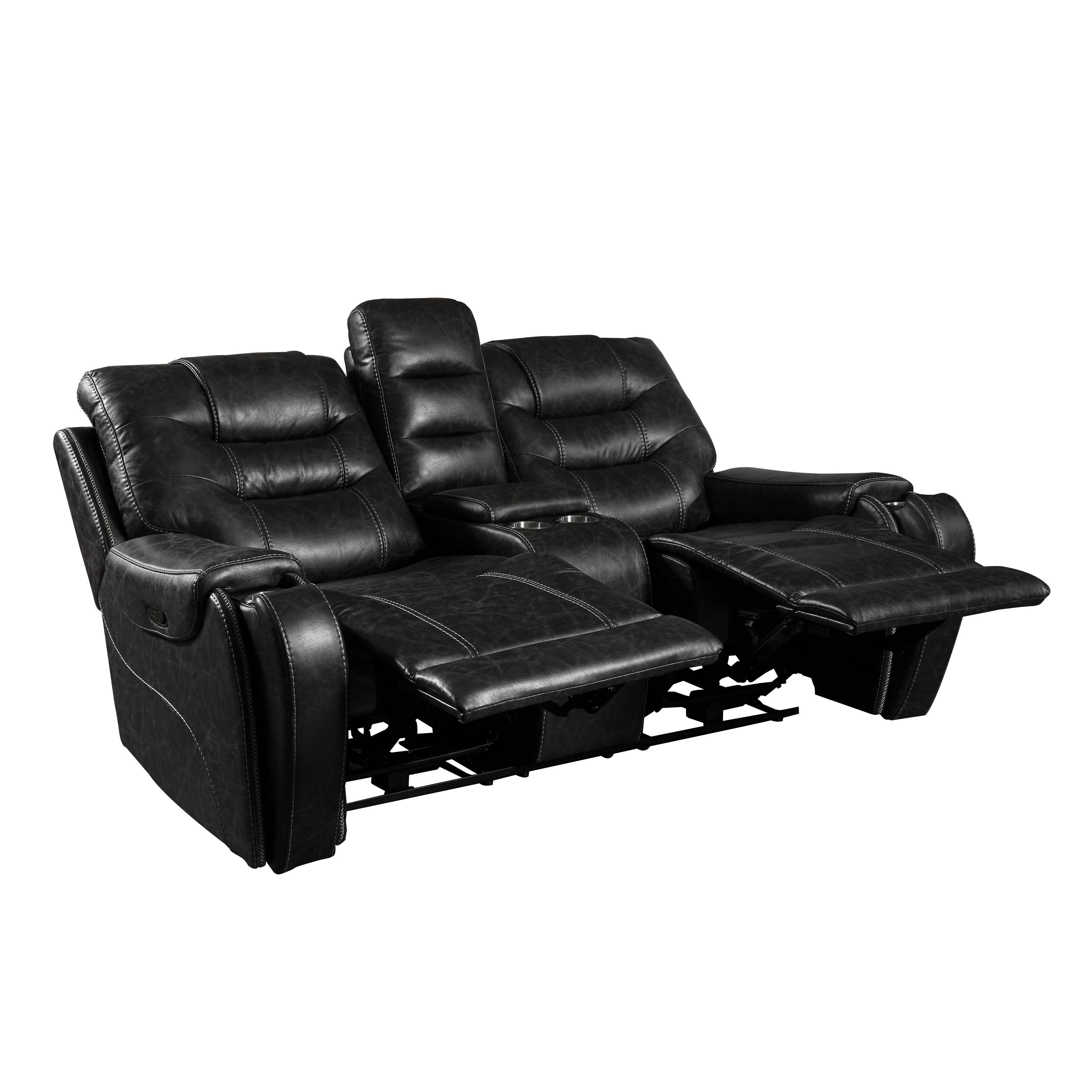 Rowena Modern Faux Leather Recliner Loveseat with Console in Smoke Gray - Perfect for Small Living Rooms, Home Theaters & Cozy Apartments