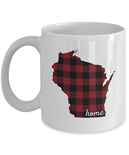 Custom Wisconsin Buffalo Plaid Coffee Mug - Personalized with City or Name - Orange, Black White, Gold Brown, Green Red Patterns - Perfect for Home, Office & Gifts
