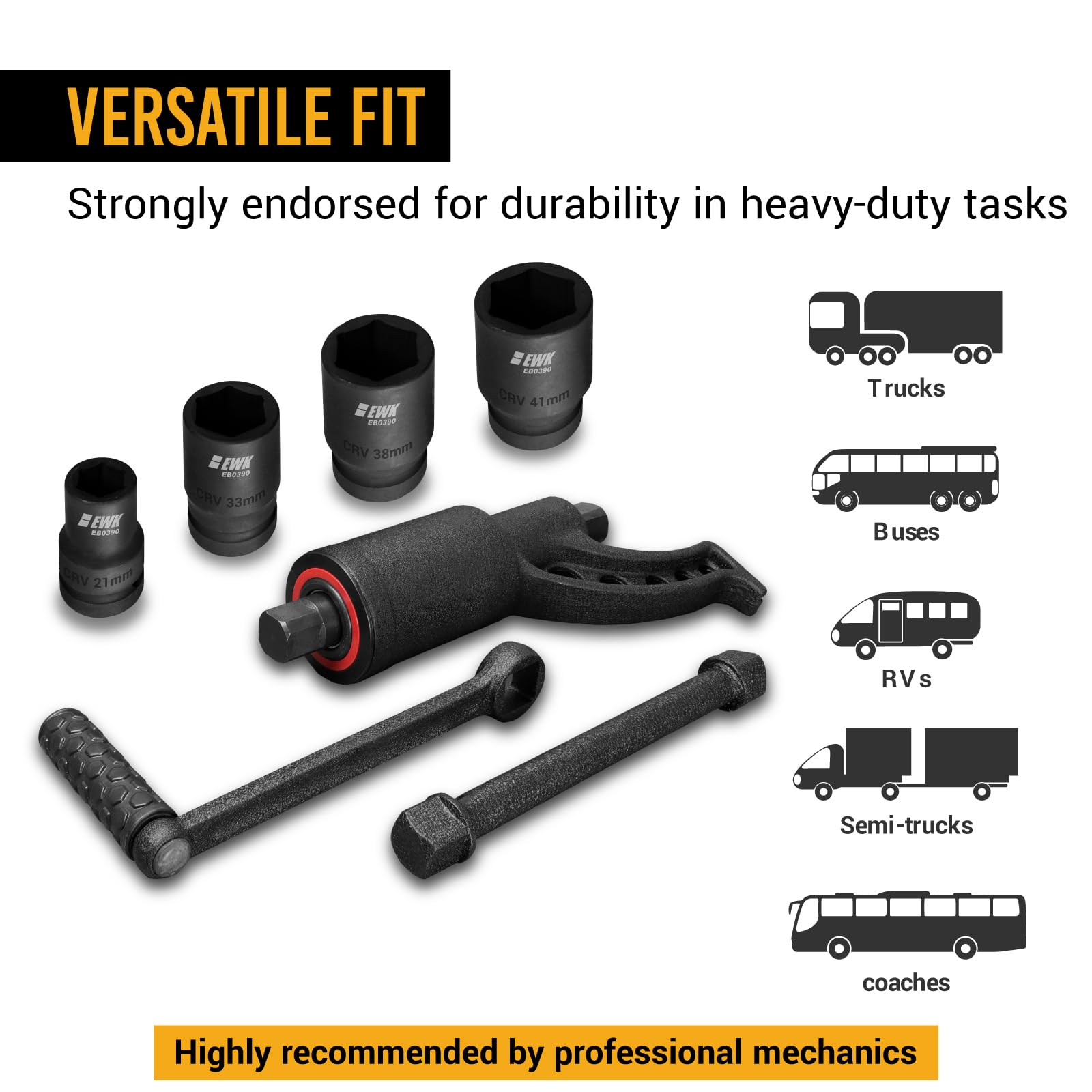 EWK 7-Piece 1-Inch Drive Heavy Duty Torque Multiplier Wrench Set with 21mm, 33mm, 38mm, 41mm Sockets - Labor Saving Lug Nut Remover for Semi Trucks, RVs & Heavy Equipment - Perfect for Tire Changes, Mechanical Repairs & Industrial Maintenance