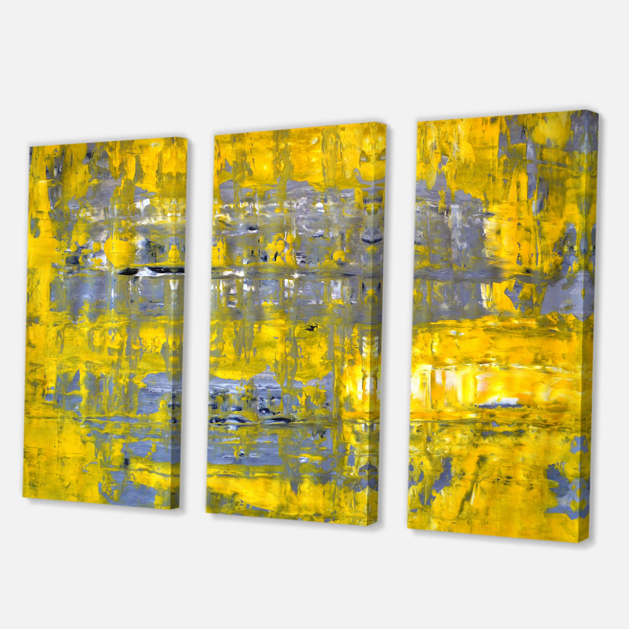 DesignQ Yellow Meets Grey Abstract Art Canvas - Modern Wall Decor for Living Room, Bedroom & Office - Premium Handmade Painting for Home Interior Design