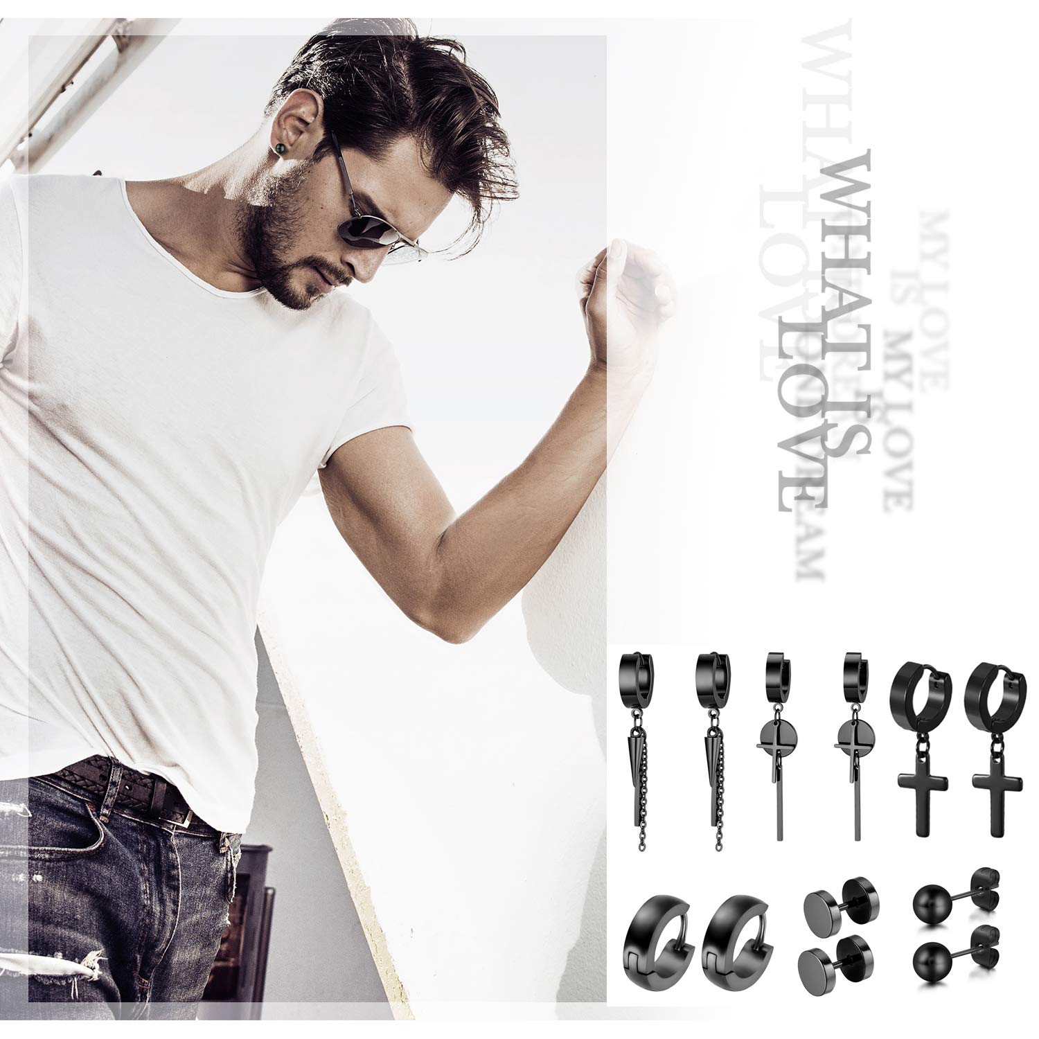Aroncent 6 Pairs Stainless Steel Small Hoop Earrings for Men & Women - Fake Gauges & Spike Earrings Set | Hypoallergenic, Lightweight & Durable | Perfect for Everyday Wear, Parties & Gifts