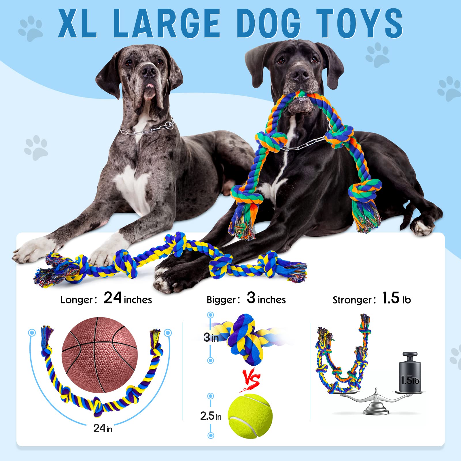 XL Indestructible Dog Toys for Aggressive Chewers - Durable Large Breed Chew Toys for Big Dogs | Safe & Long-Lasting Puppy Teething Toys | Cotton Rope Toys for Medium Dogs - Perfect for Playtime, Training & Dental Health