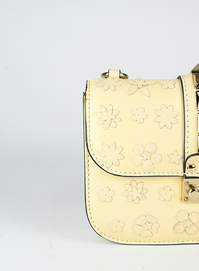Valentino White Leather Handbag with Floral Design - Perfect for Women's Fashion, Parties & Special Occasions