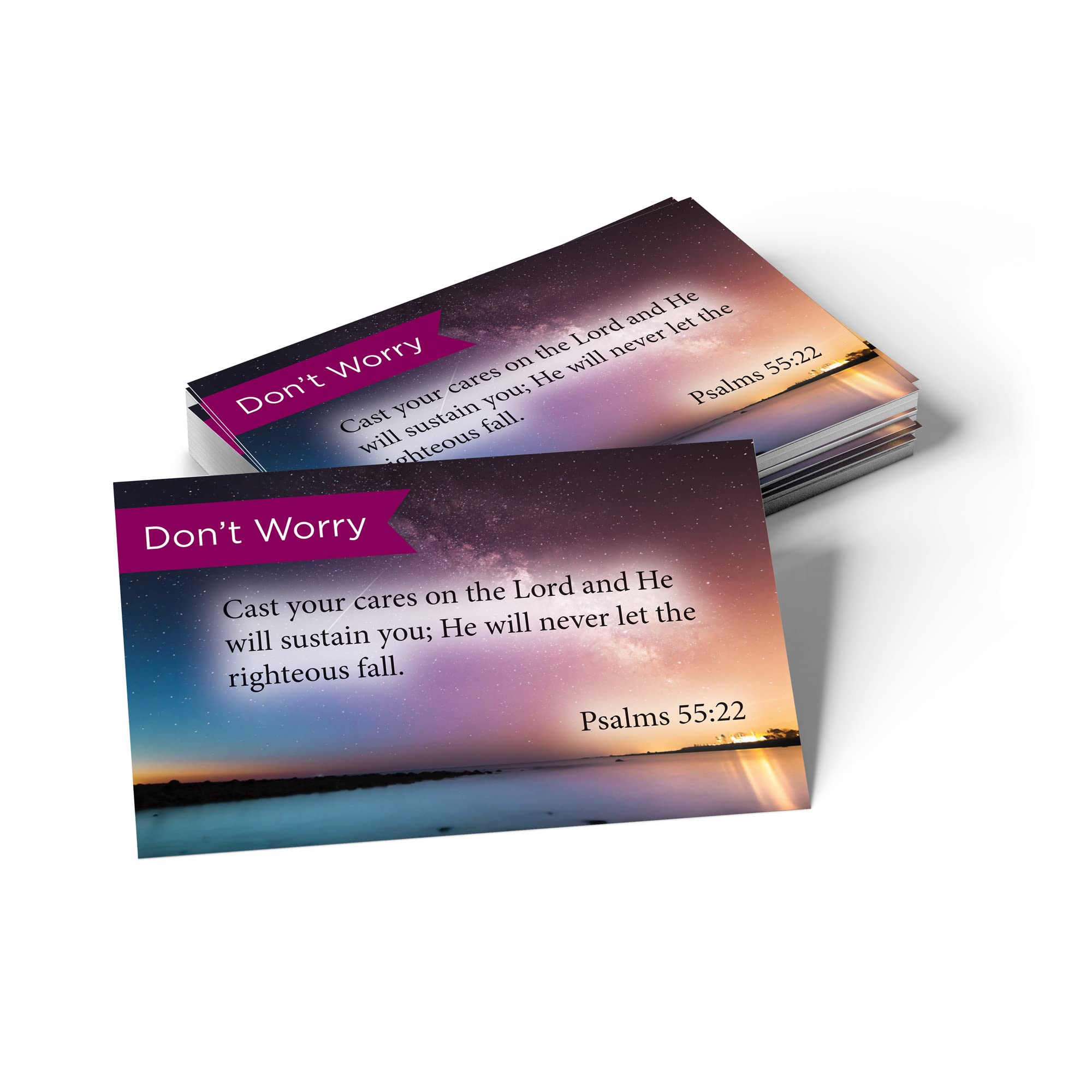 Don't Worry Bible Verse Cards - Psalm 55:22 Pack of 25 for Devotion & Study | Christian Encouragement Gifts