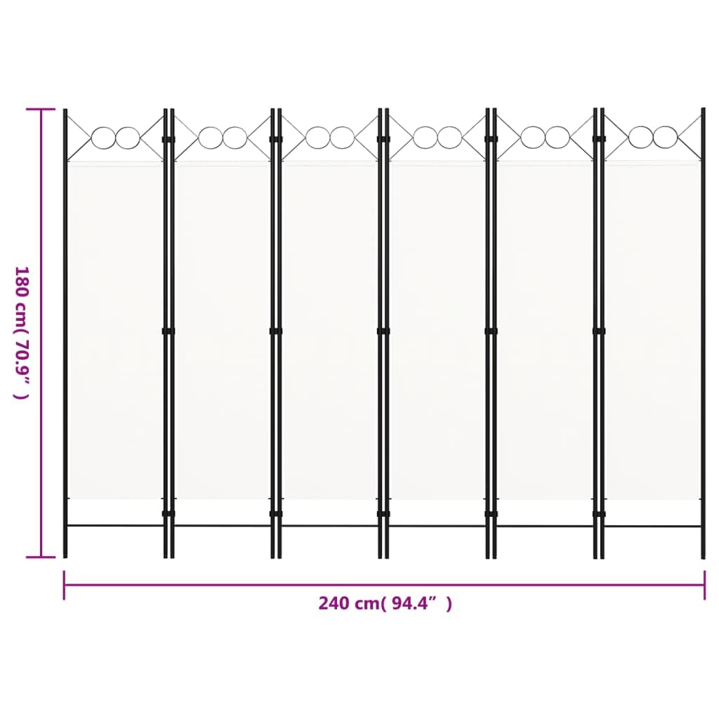 6-Panel White Room Divider Screen - 94.5